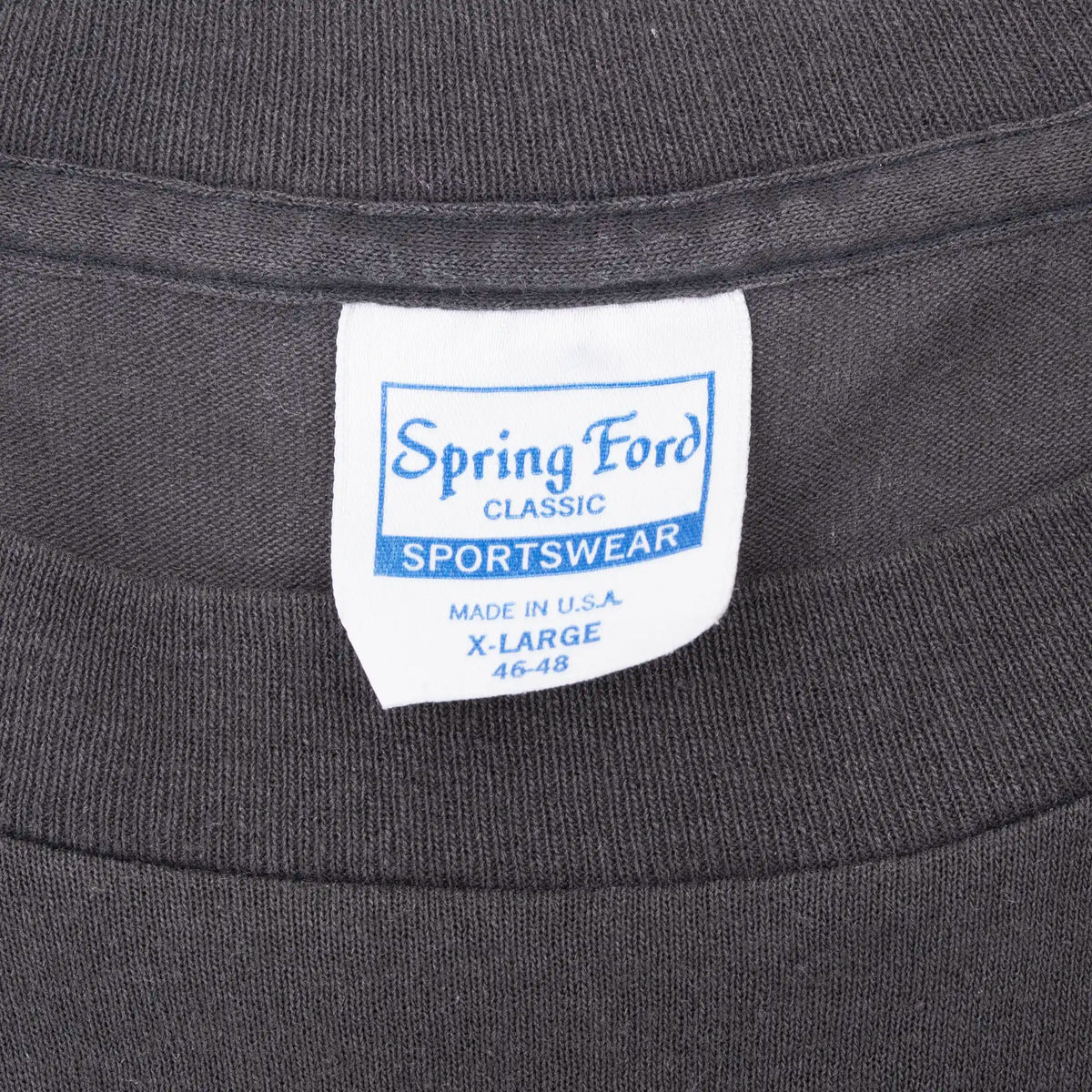 Spring Ford Classic Sportswear neck tag marked X-Large 46-48 and Made in U.S.A.