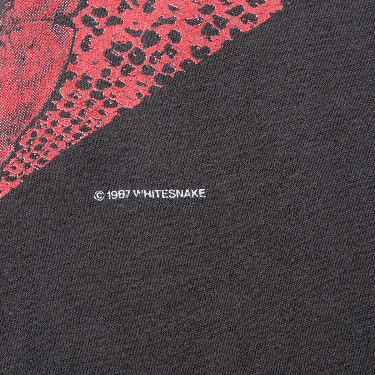Close-up of 1987 Whitesnake copyright text beneath the front graphic