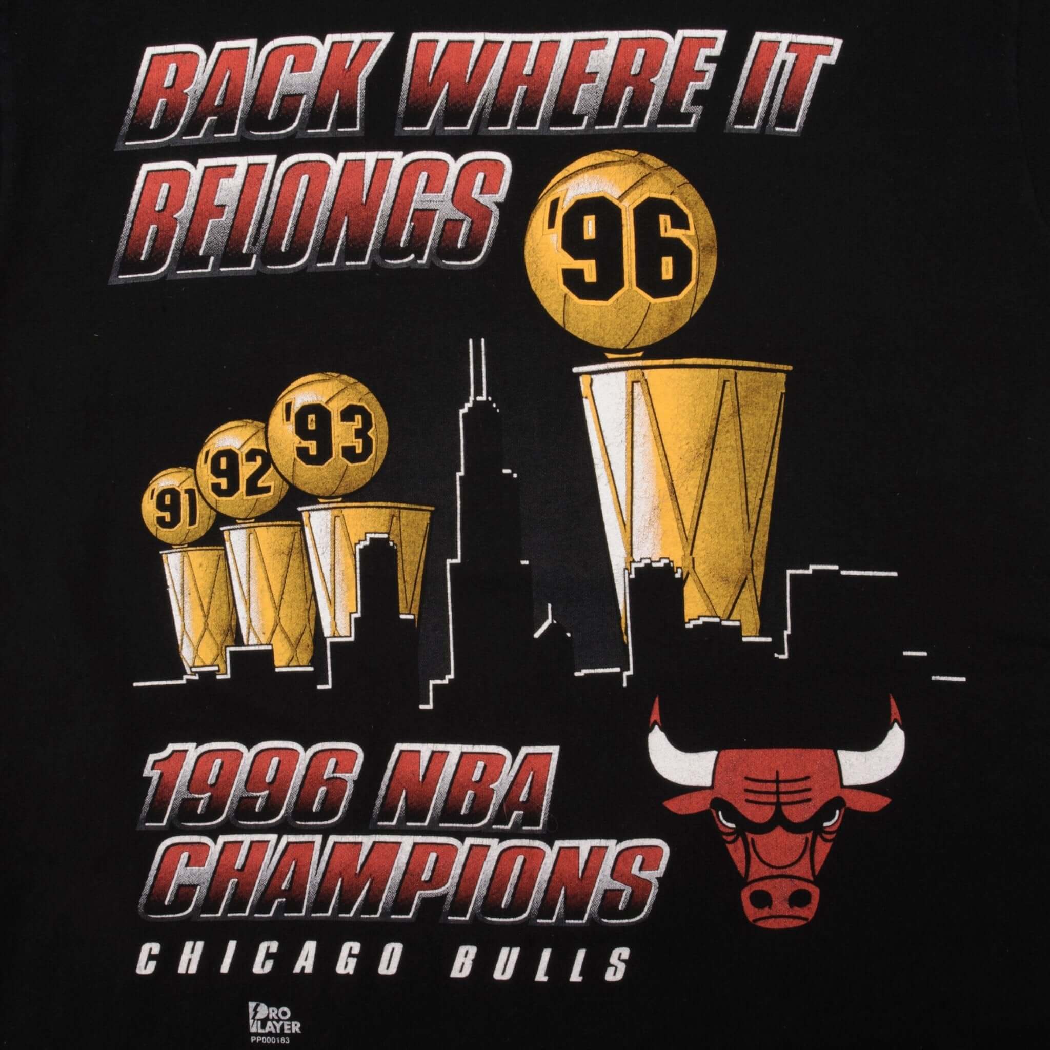 Vintage NBA Chicago Bulls 1996 Champions Tee Shirt Size Small Made In USA With Single Stitch Sleeves