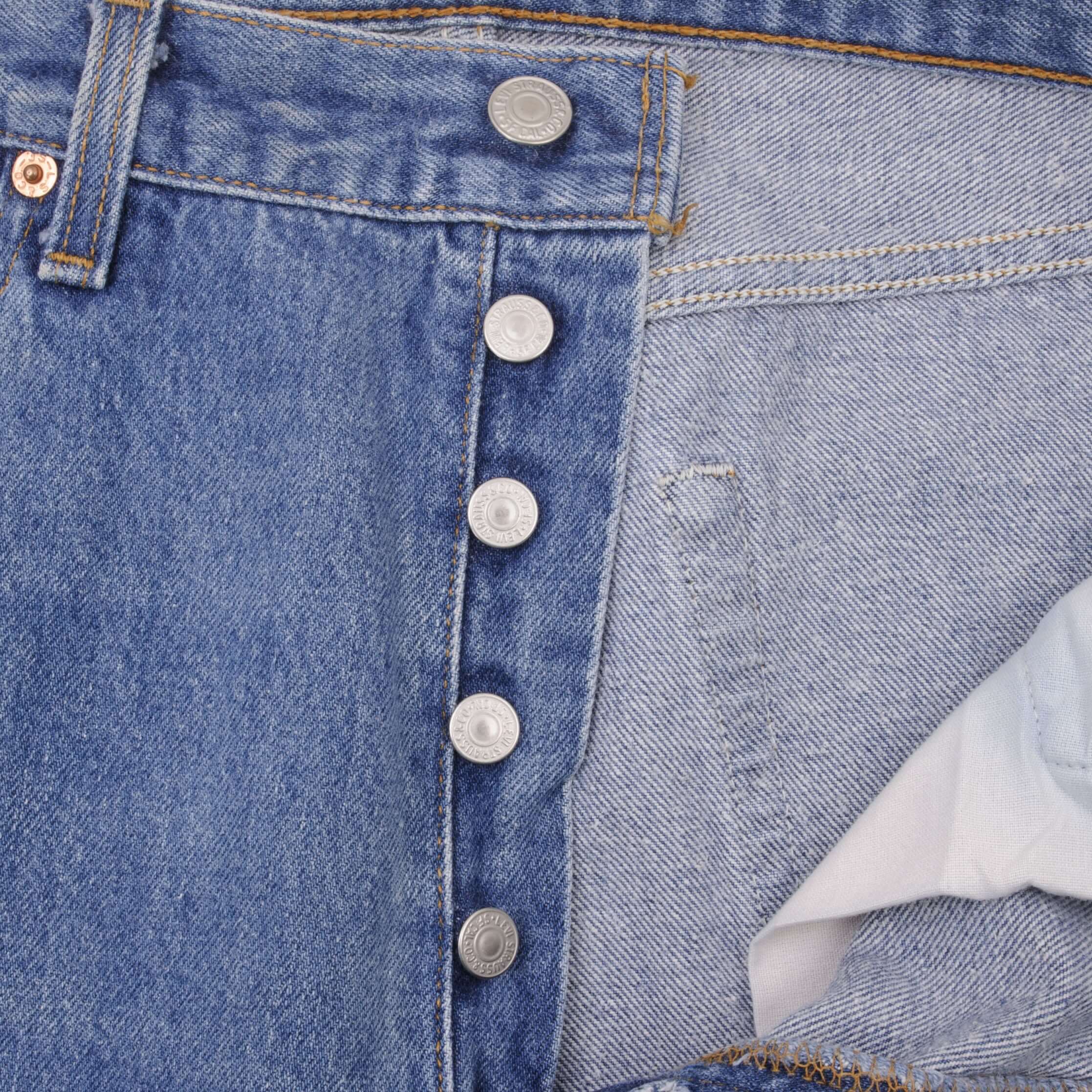 Beautiful Indigo Levis 501 Jeans 1990s Made in USA with Medium Light Wash. Size on tag 35X34 Actual Size 35X34 Back Button #524