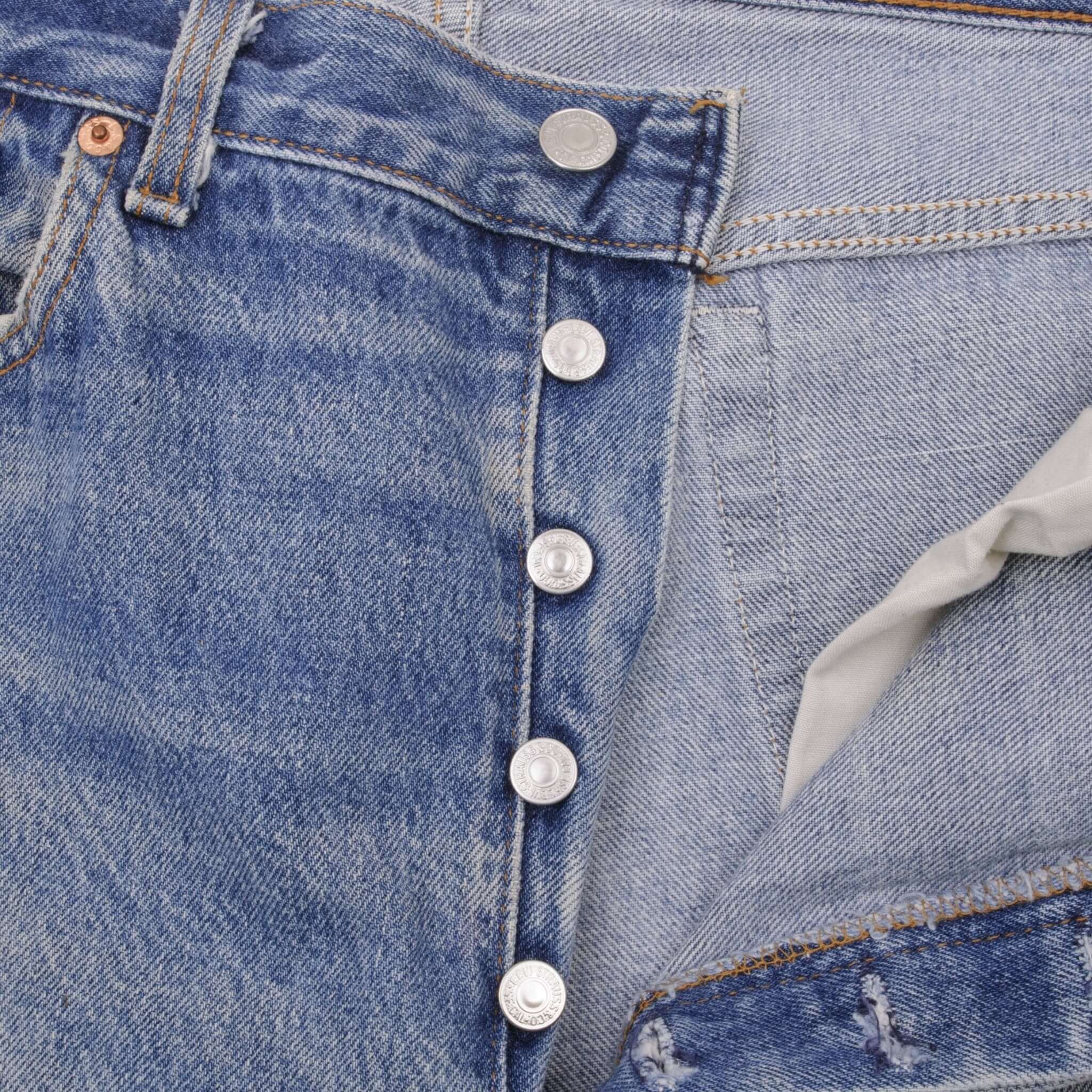 Beautiful Indigo Levis 501 Jeans 1980s Made in USA with Light Wash With Whiskers Size on tag 36X30 Actual Size 36X30 Back Button #544