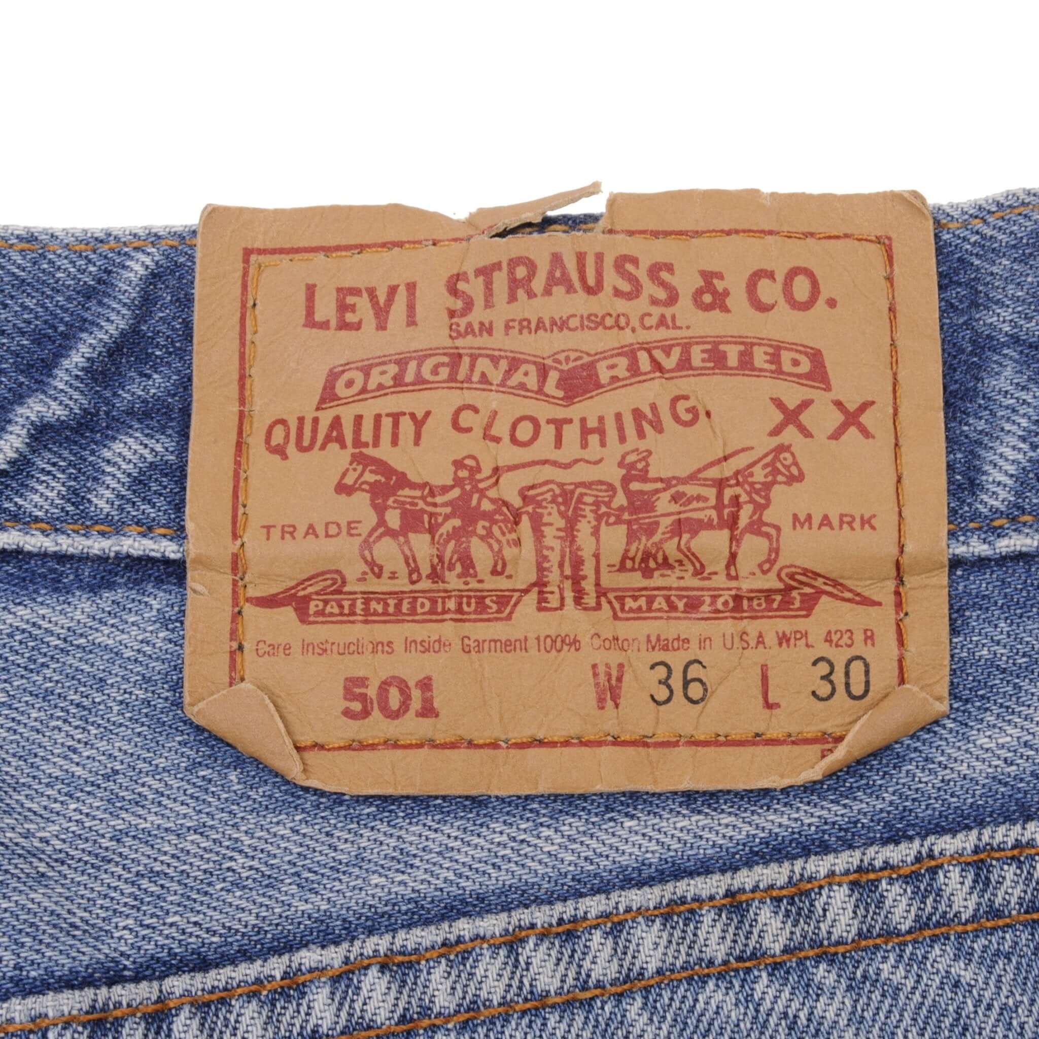 Beautiful Indigo Levis 501 Jeans 1980s Made in USA with Light Wash With Whiskers Size on tag 36X30 Actual Size 36X30 Back Button #544