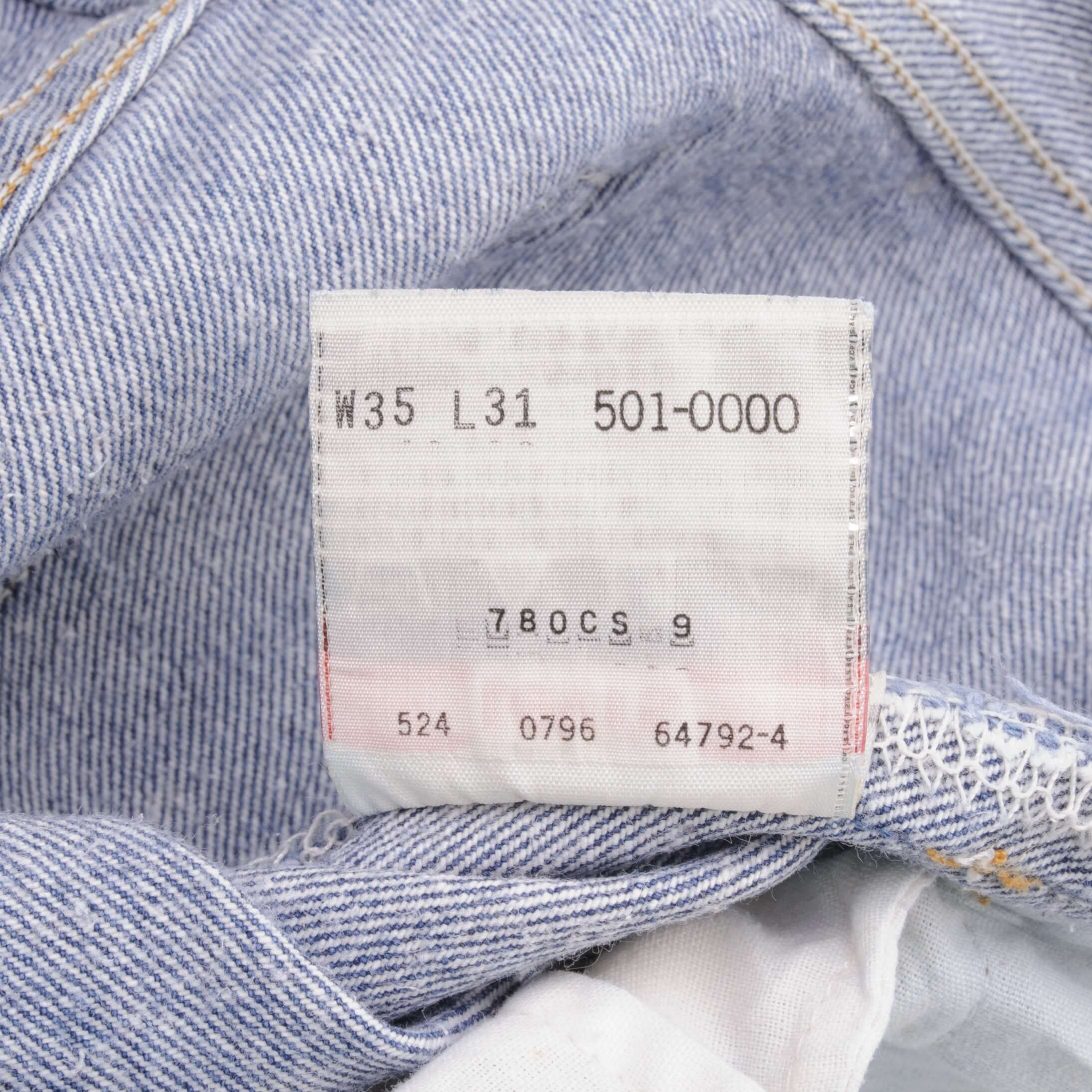 Beautiful Indigo Levis 501 Jeans 1980s Made in USA with Medium Wash Size on tag 35X31 Actual Size 34X29 Back Button #524