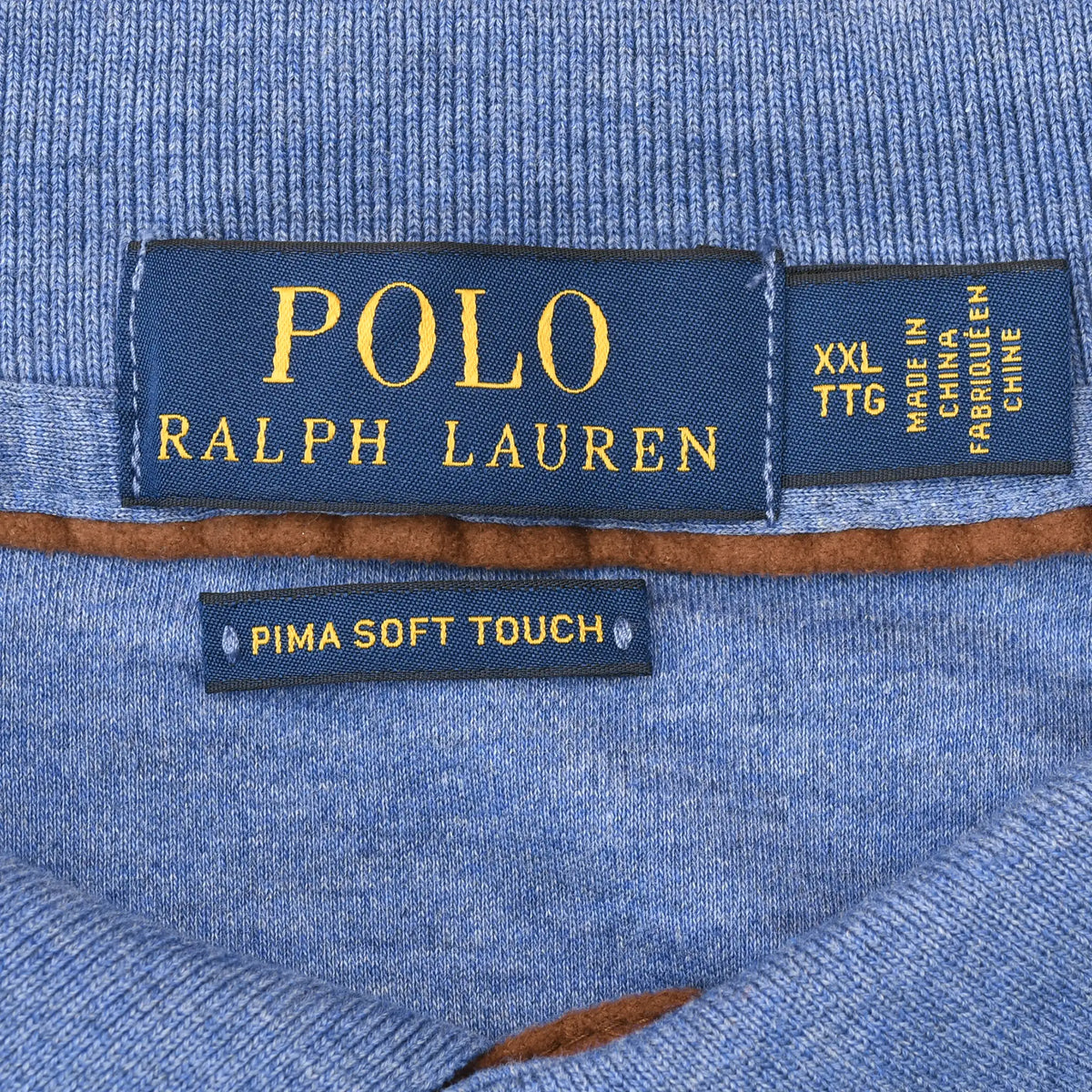 Polo Ralph Lauren collar label showing XXL and Pima Soft Touch