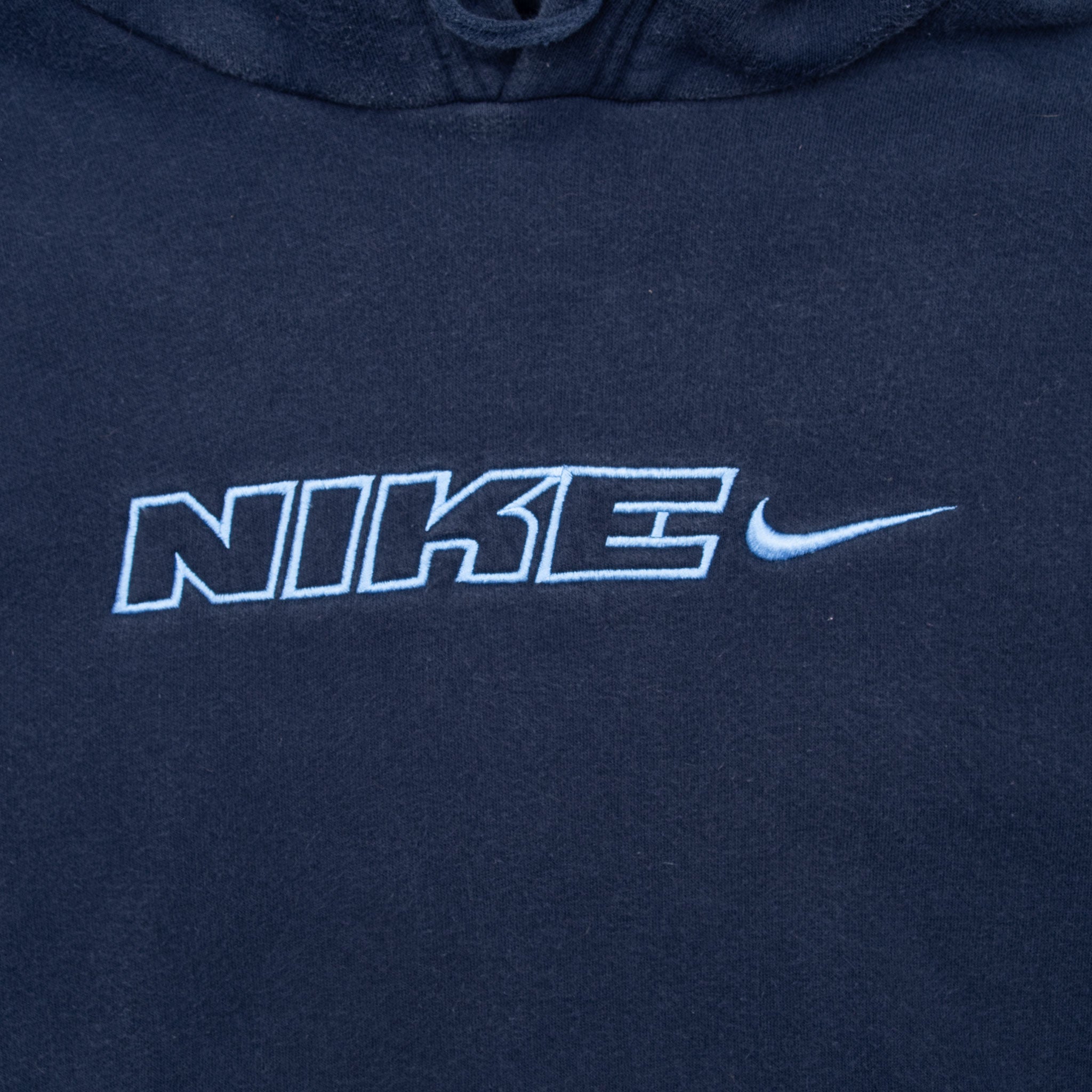 Vintage Nike Spellout Swoosh Navy Blue Hoodie Sweatshirt 2000S Size XL