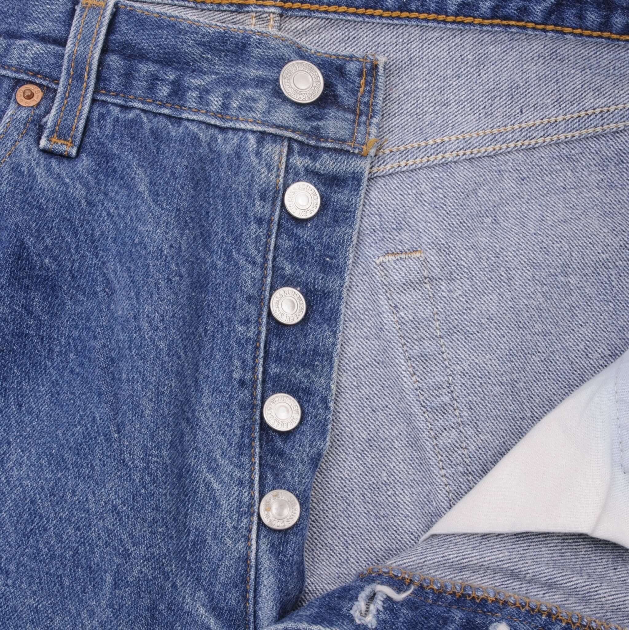 Beautiful Indigo Levis 501 Jeans 1990s Made in USA with Medium Wash Size on tag 35X31 Actual Size 34X29 Back Button #524