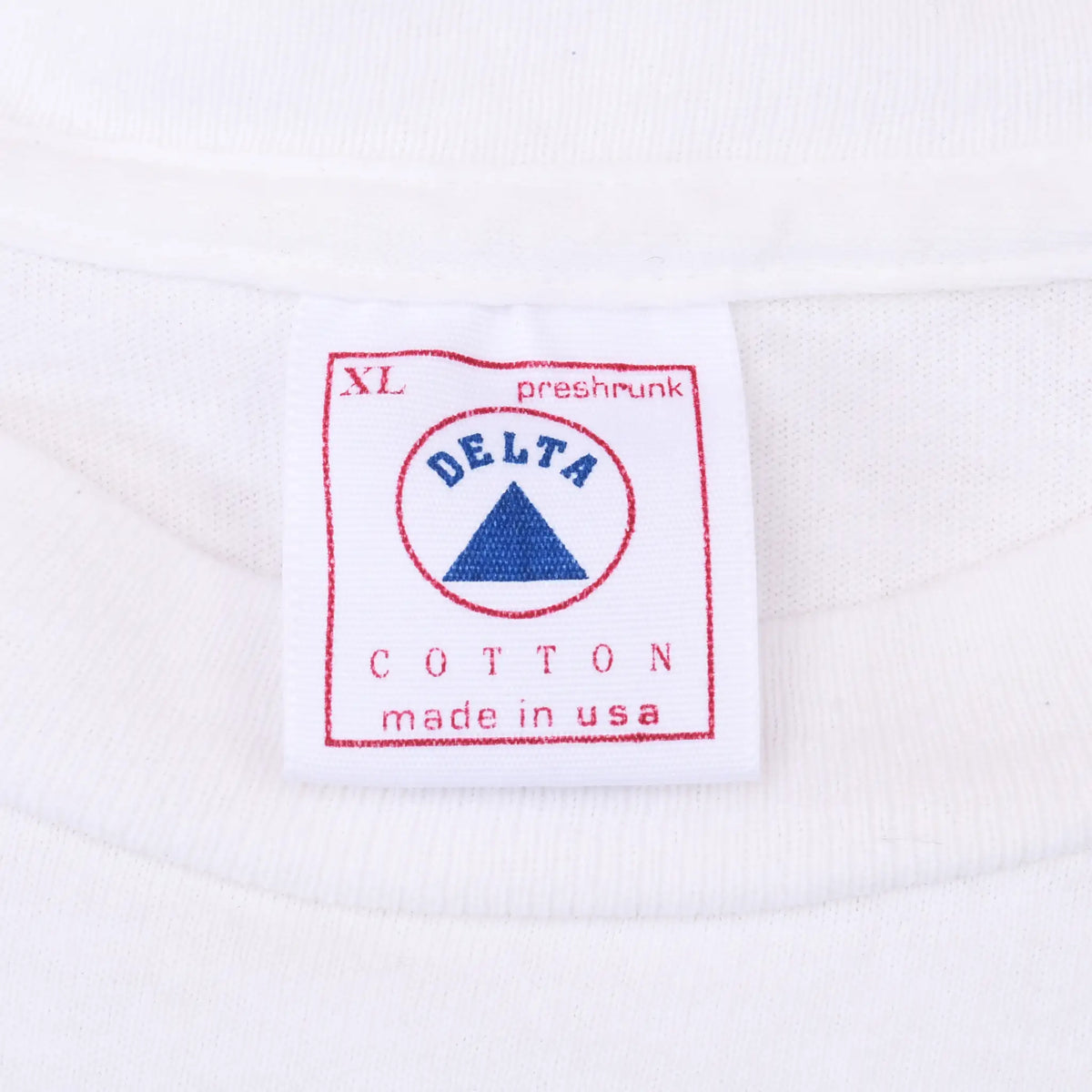 Delta neck tag marked XL, preshrunk cotton and made in USA