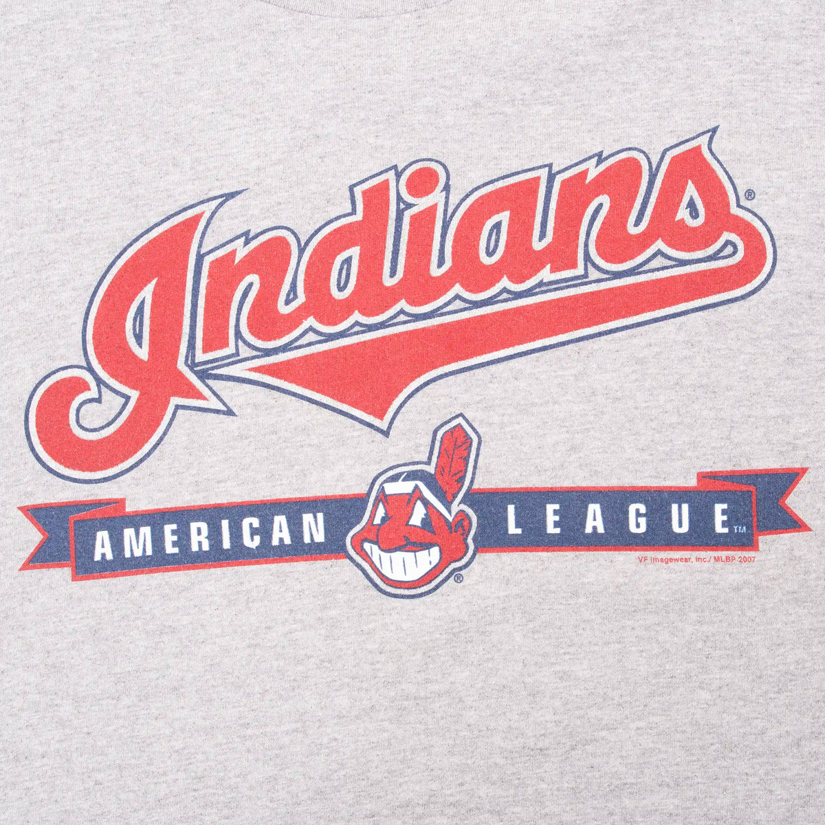 Close-up of red and navy Cleveland Indians American League chest graphic