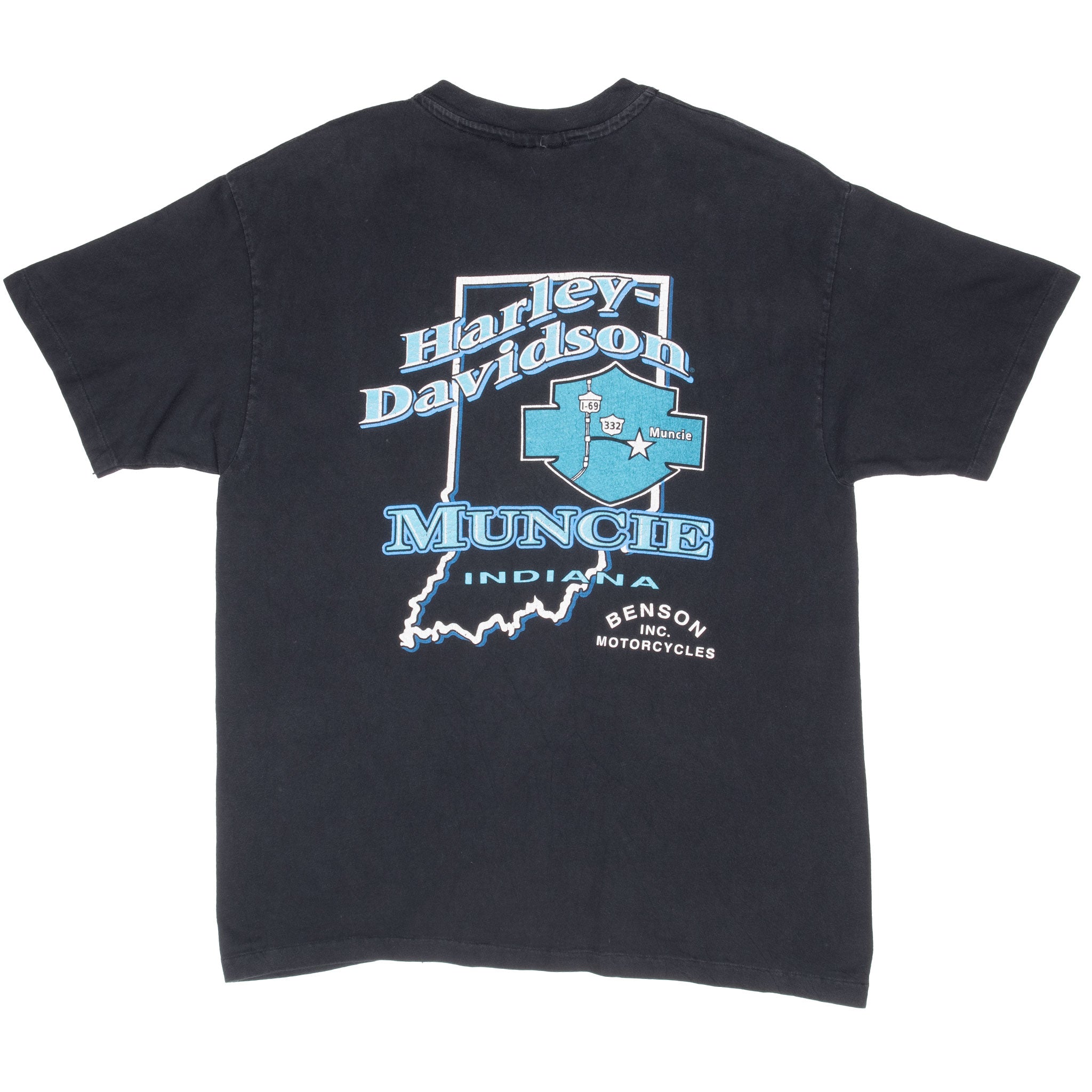 Vintage Harley Davidson Indiana Muncie Tee Shirt 1990S Size Large Made In Usa With Single Stitch Sleeves