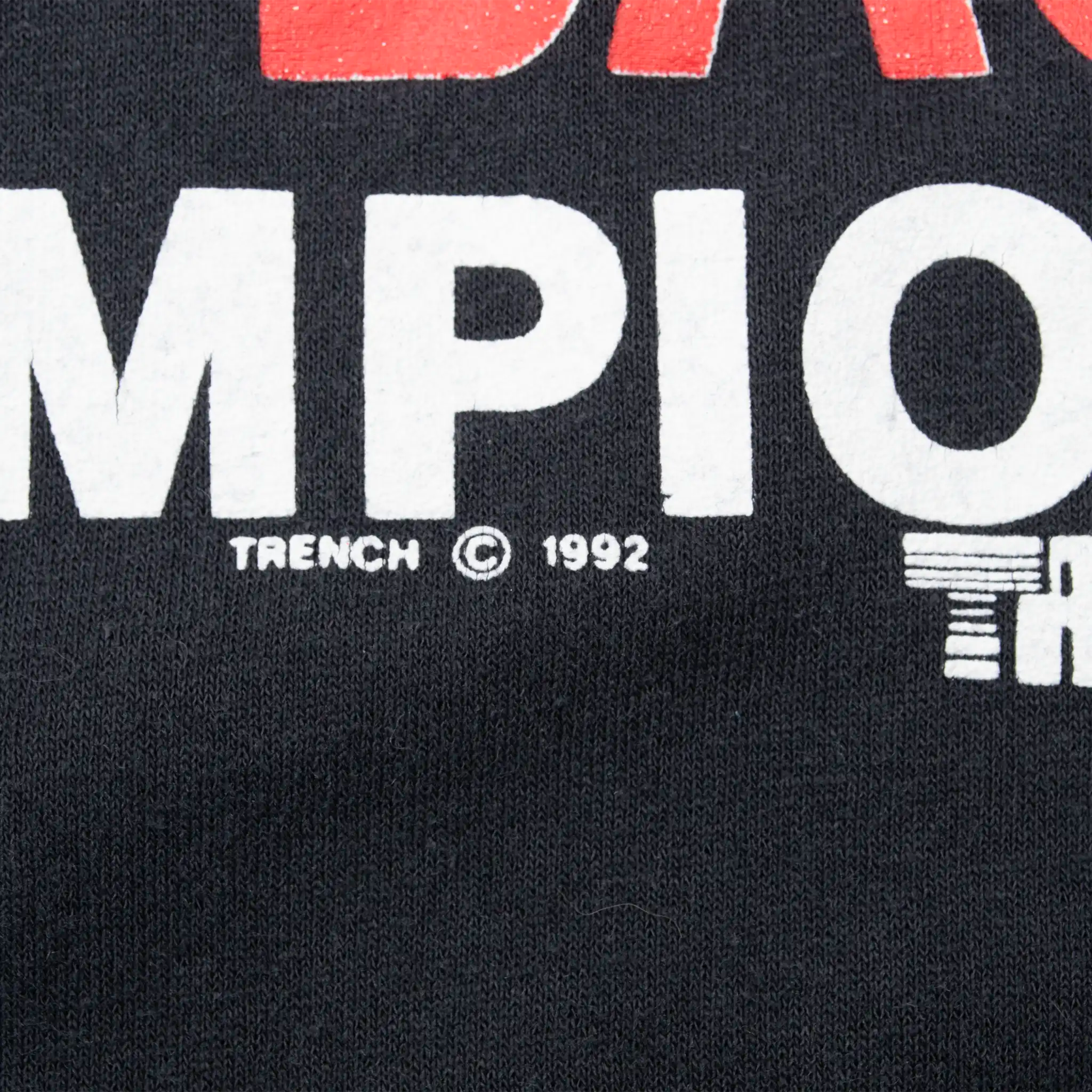 Close-up of Trench 1992 copyright mark on Chicago Bulls championship print