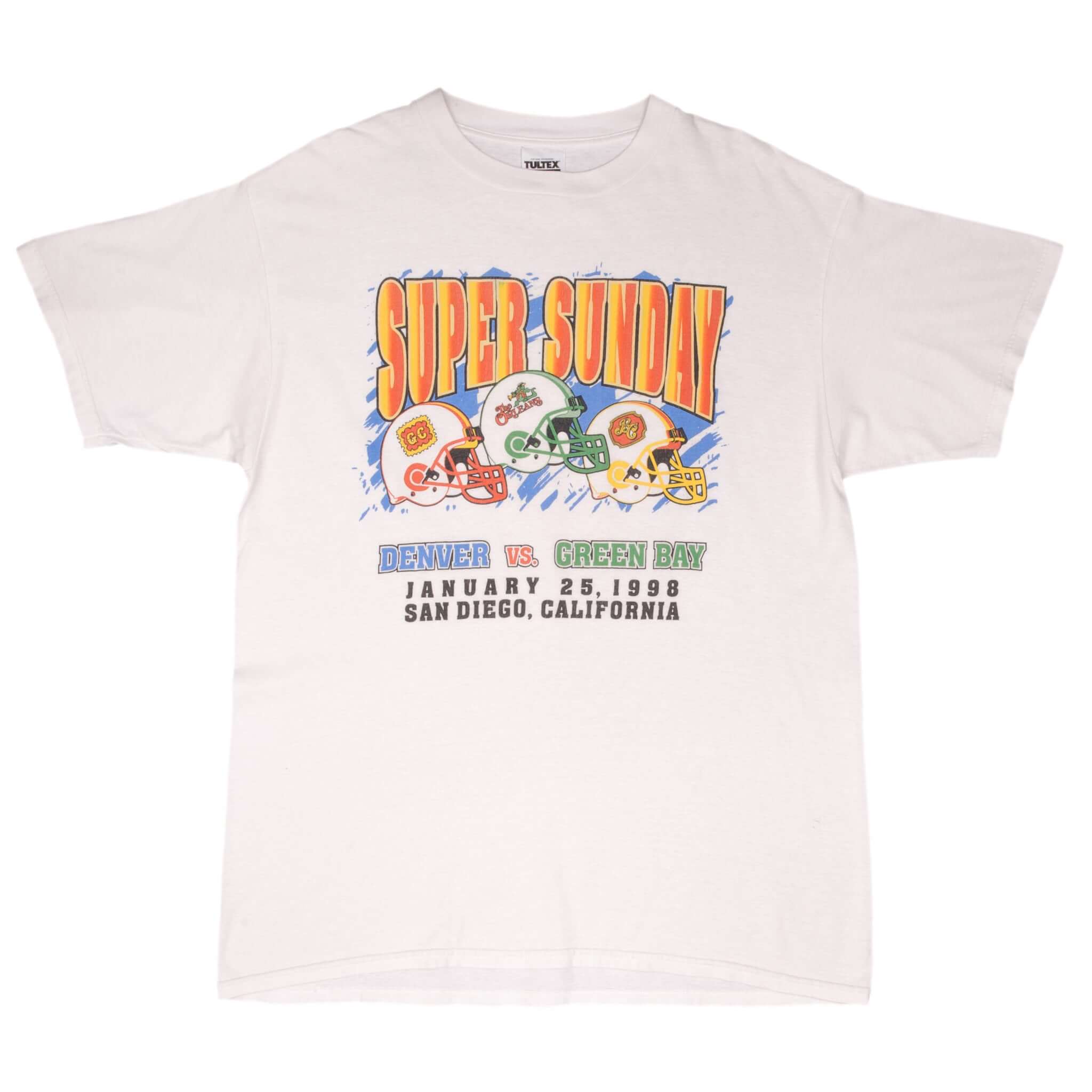 Vintage Nfl Green Bay Packers Vs Denver Broncos Superbowl XXXII 1998 Bootleg Tee Shirt Size XL