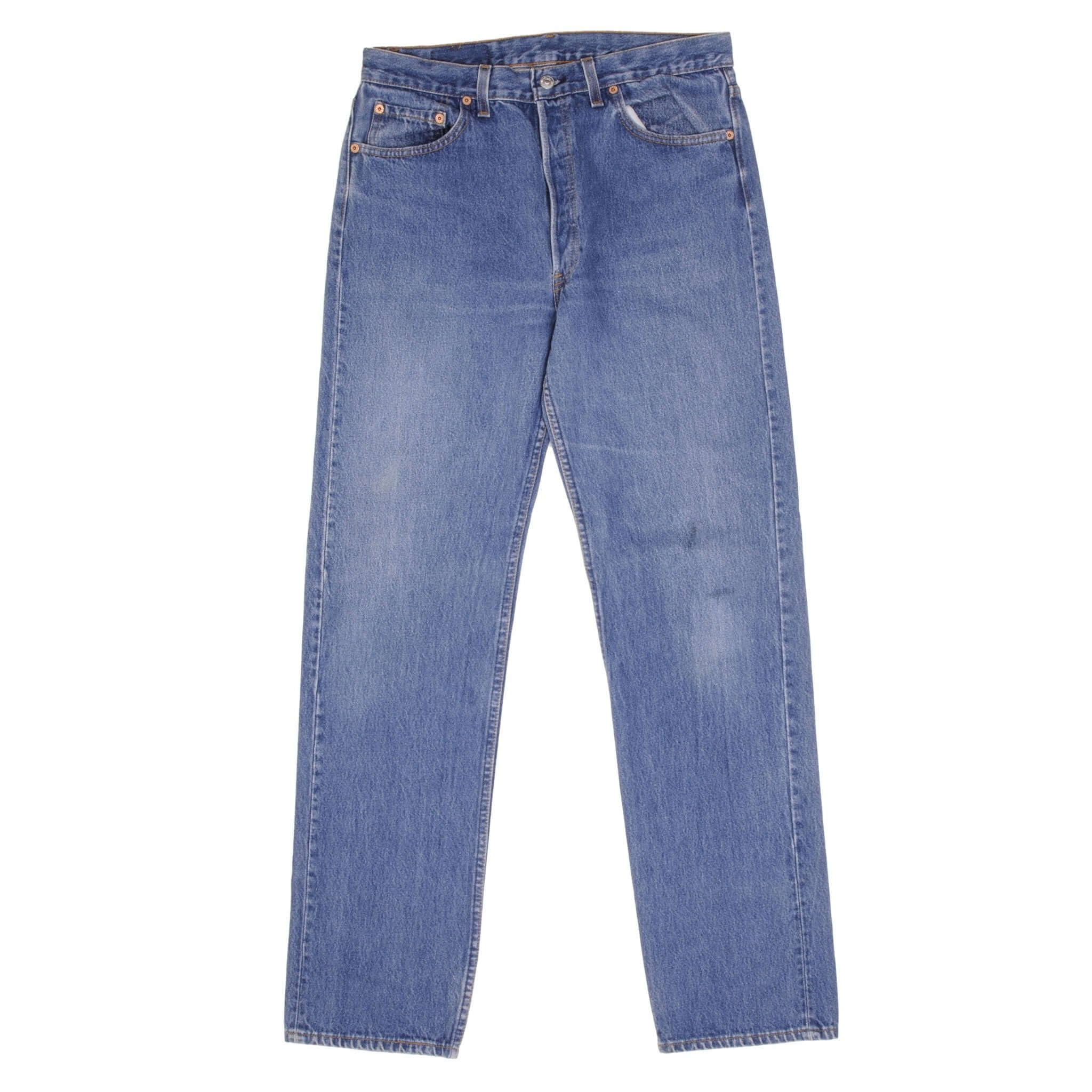 Beautiful Indigo Levis 501 Jeans 1980s Made in USA with Medium Wash Size on tag 34X32 Actual Size 34X34 Back Button #553