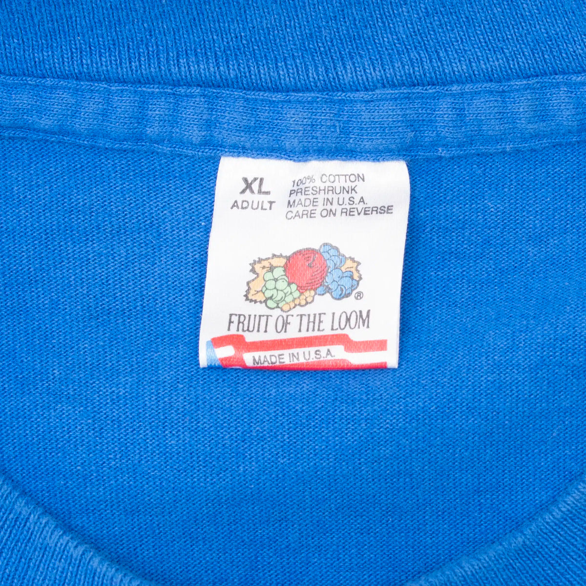 Fruit of the Loom XL 100% cotton neck tag on blue WWF T-shirt
