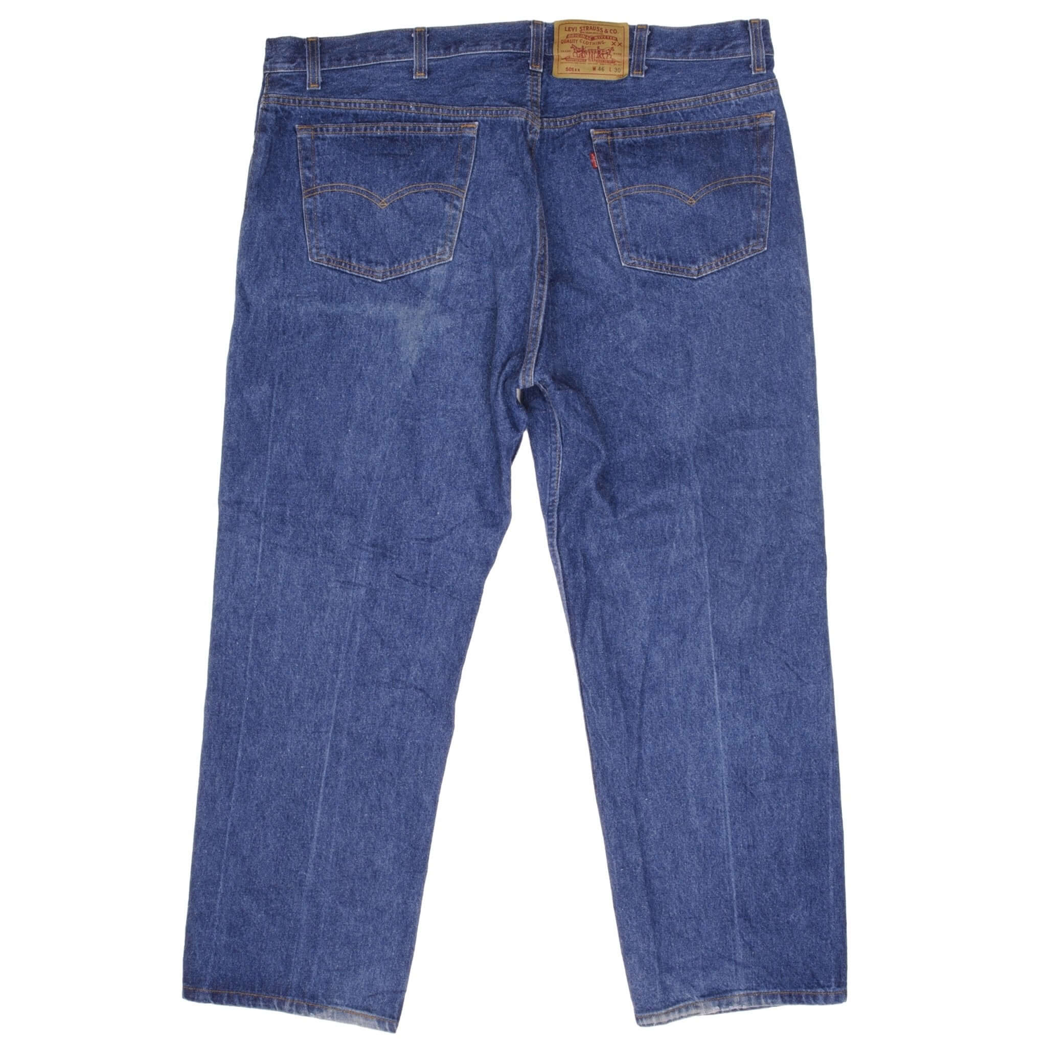 Beautiful Indigo Levis 501 Jeans 1990s Made in USA with Medium Dark Wash Size on tag 46X30 Actual Size 43X29 Back Button #552