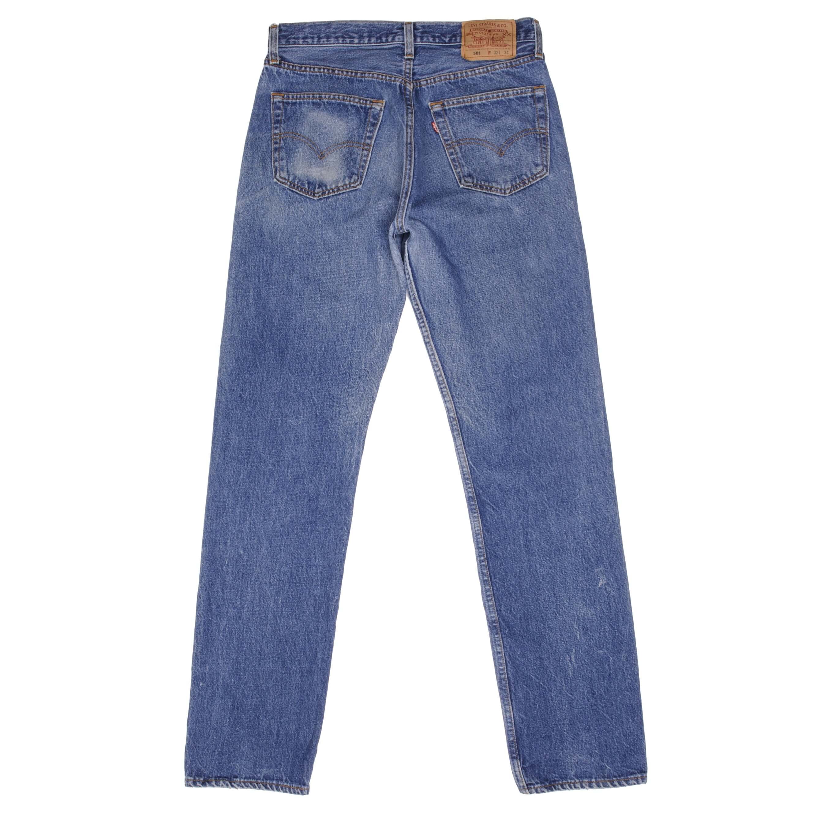 Beautiful Indigo Levis 501 Jeans 1990s Made in USA with Medium Wash Size on tag 32X34 Actual Size 32X34 Back Button #532