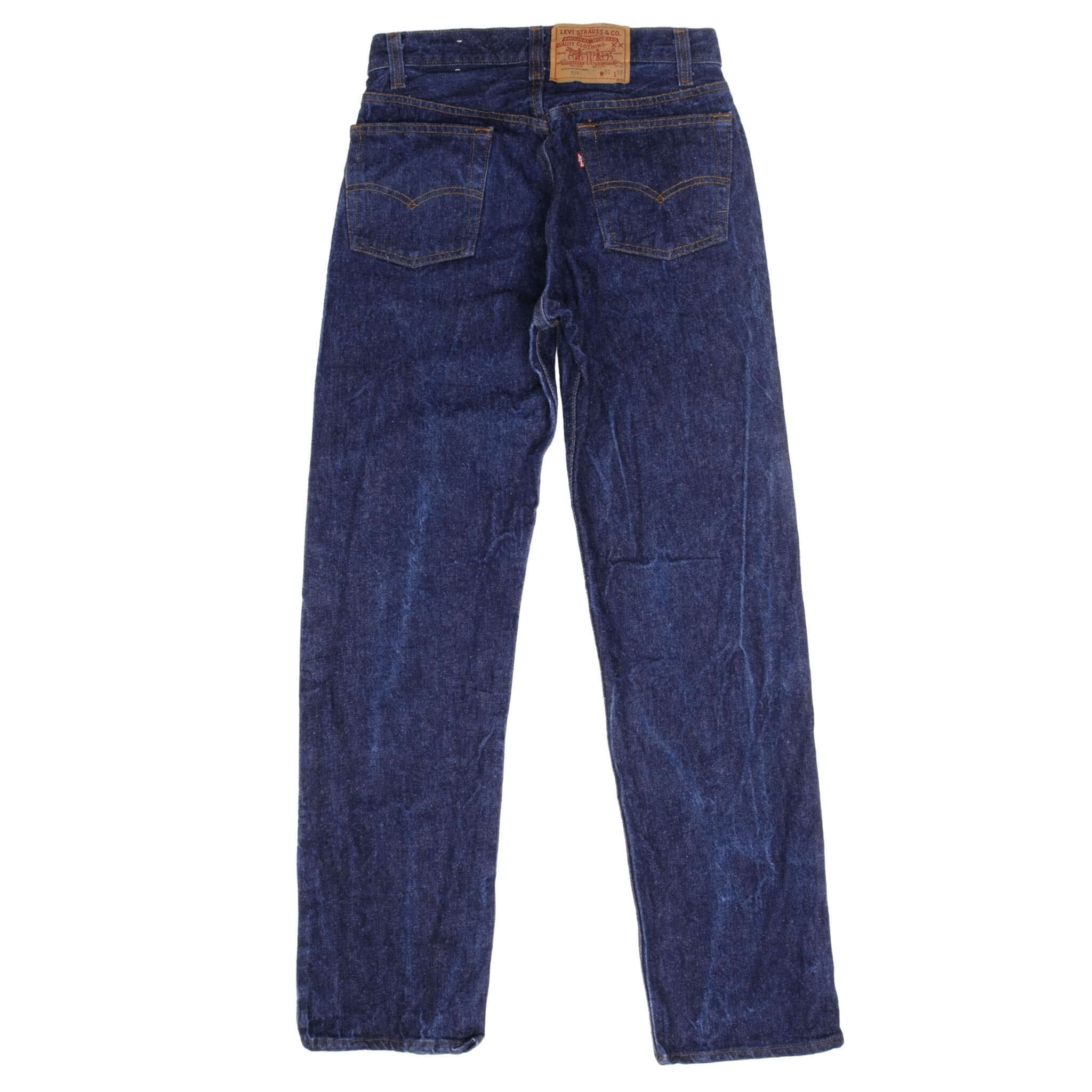 Beautiful Indigo Levis 501 Jeans 1980s Made in USA with Dark Wash Size on tag 30X33 Actual Size 29X30 Back Button #552