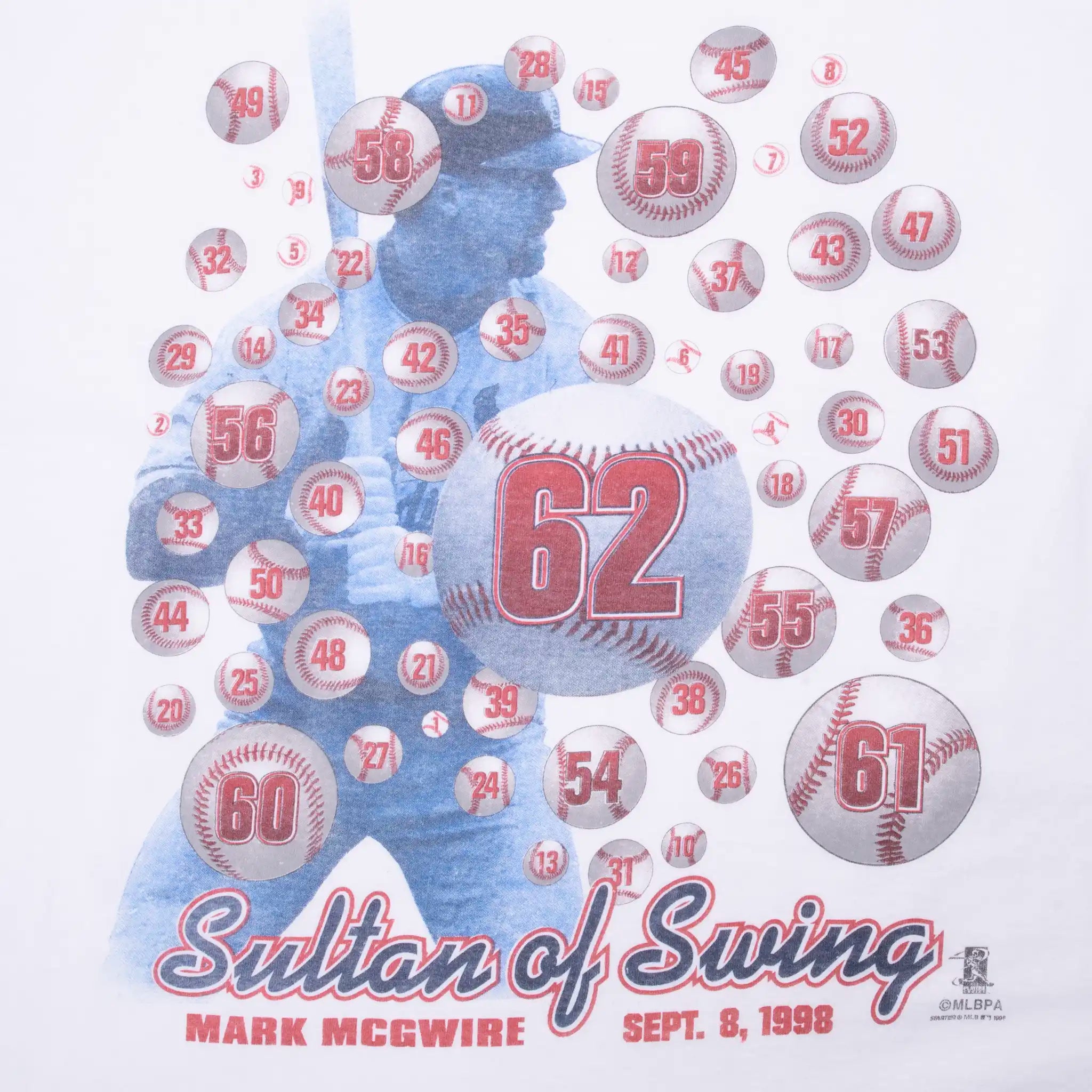 VINTAGE MLB MARK MCGWIRE SULTAN OF SWING ST LOUIS CARDINALS TEE SHIRT 1998 XL