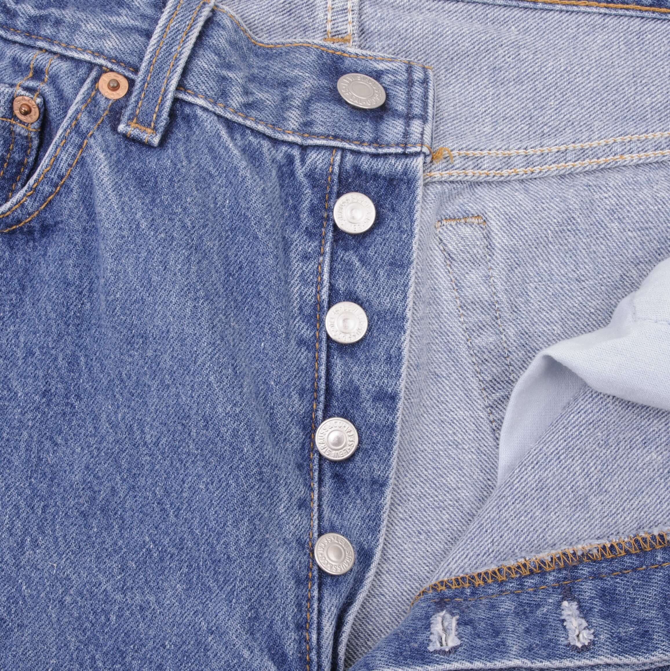 Beautiful Indigo Levis 501 Jeans 1990s Made in USA with Medium Wash Size on tag 33X33 Actual Size 33X34 Back Button #532