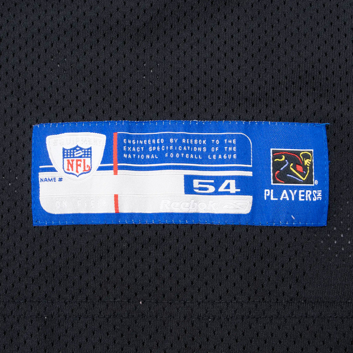 NFL Equipment and Players Inc. size 54 jock tag near jersey hem