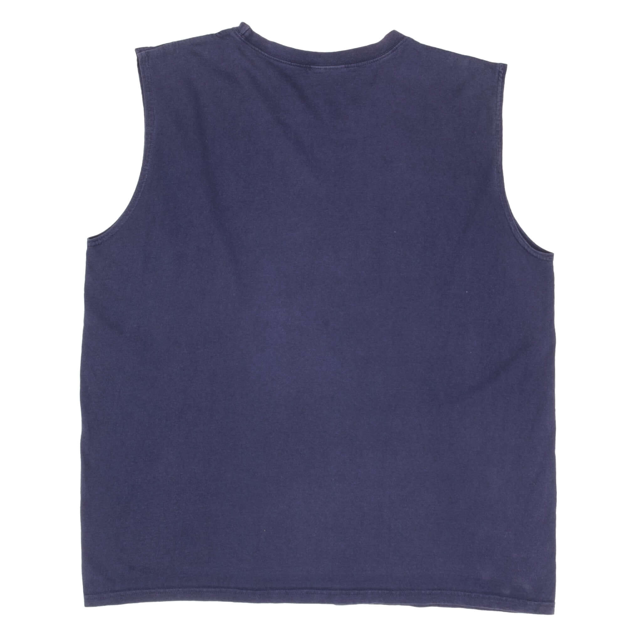 Vintage Nike Spellout Swoosh Navy Blue Tank Top Tee Shirt 2000S Size Large