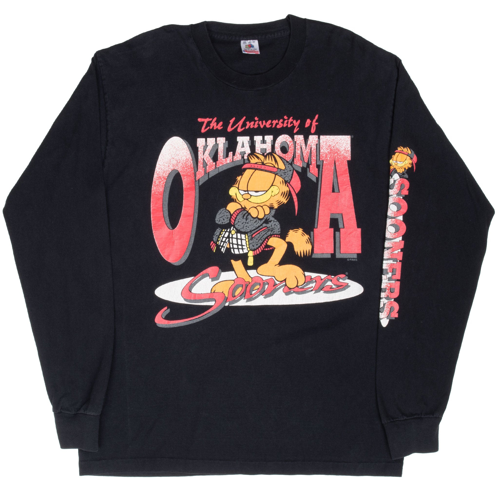 Vintage Ncaa Oklahoma University Sooners Garfield 1990S Long Sleeve Tee Shirt Size XL Made In Usa
