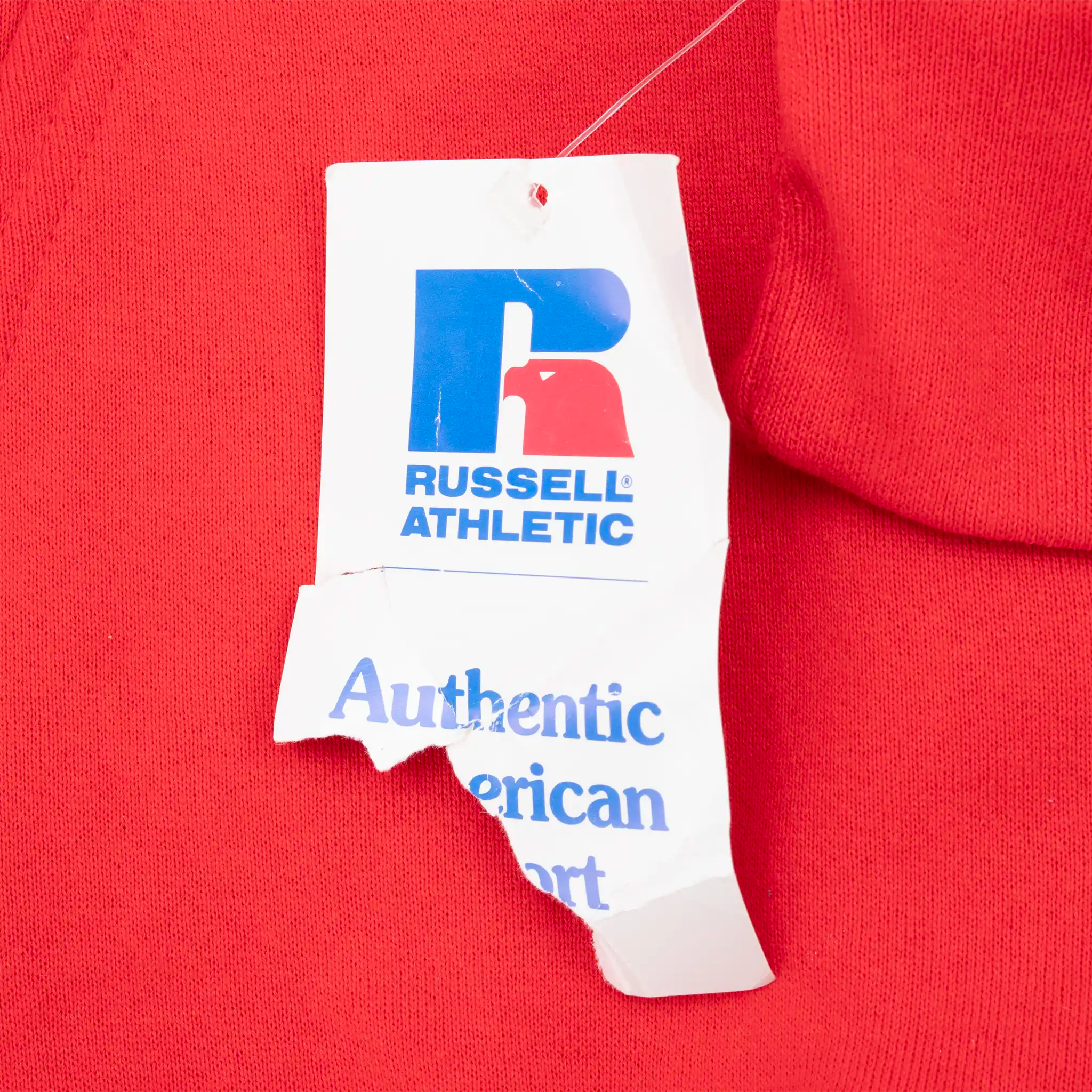 VINTAGE RUSSELL RED HENLEY BLANK HOODIE SWEATSHIRT 1990S MEDIUM USA DEADSTOCK