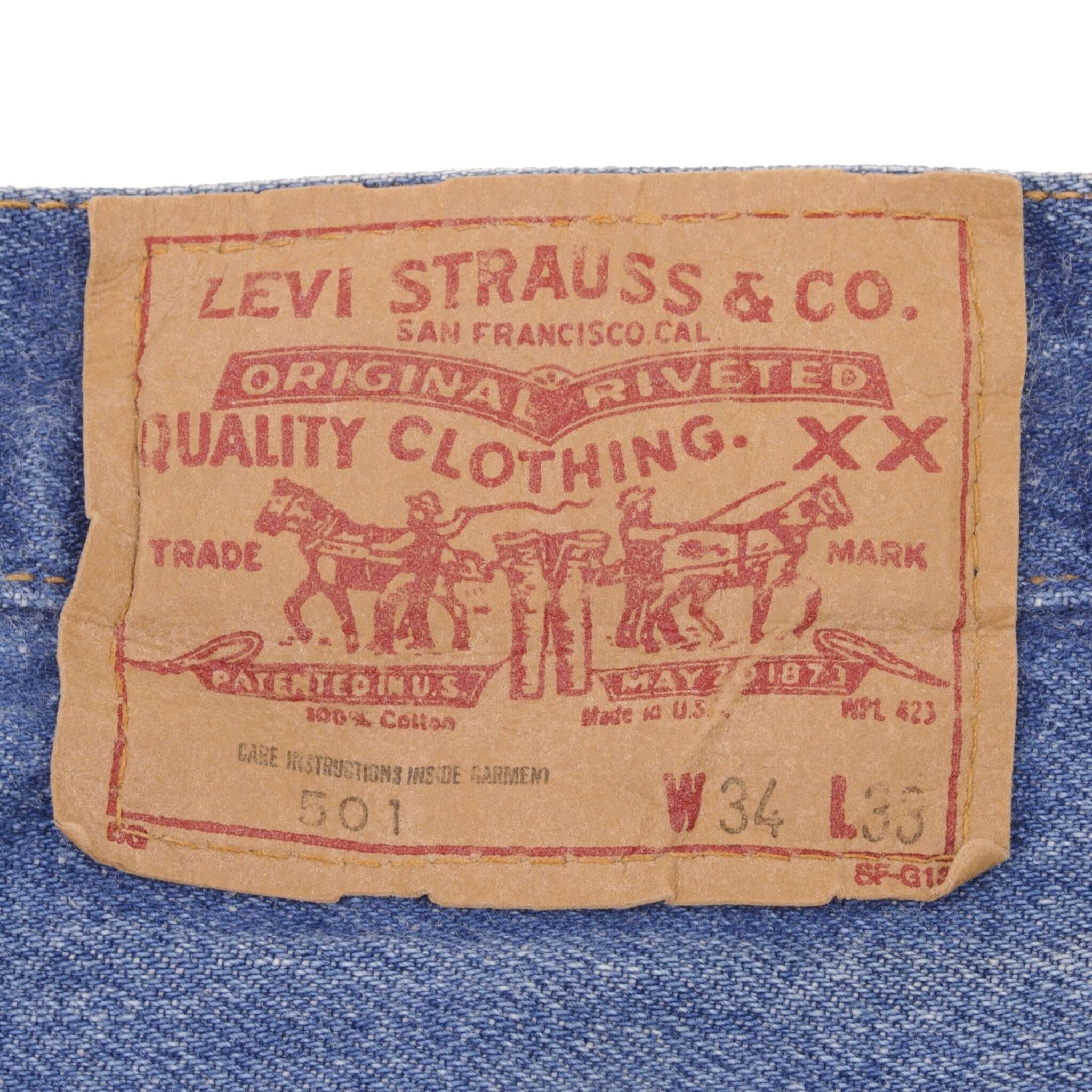 Beautiful Indigo Levis 501 Jeans 1980s Made in USA with Medium Wash Size on tag 34X33 Actual Size 32X31 Back Button #501