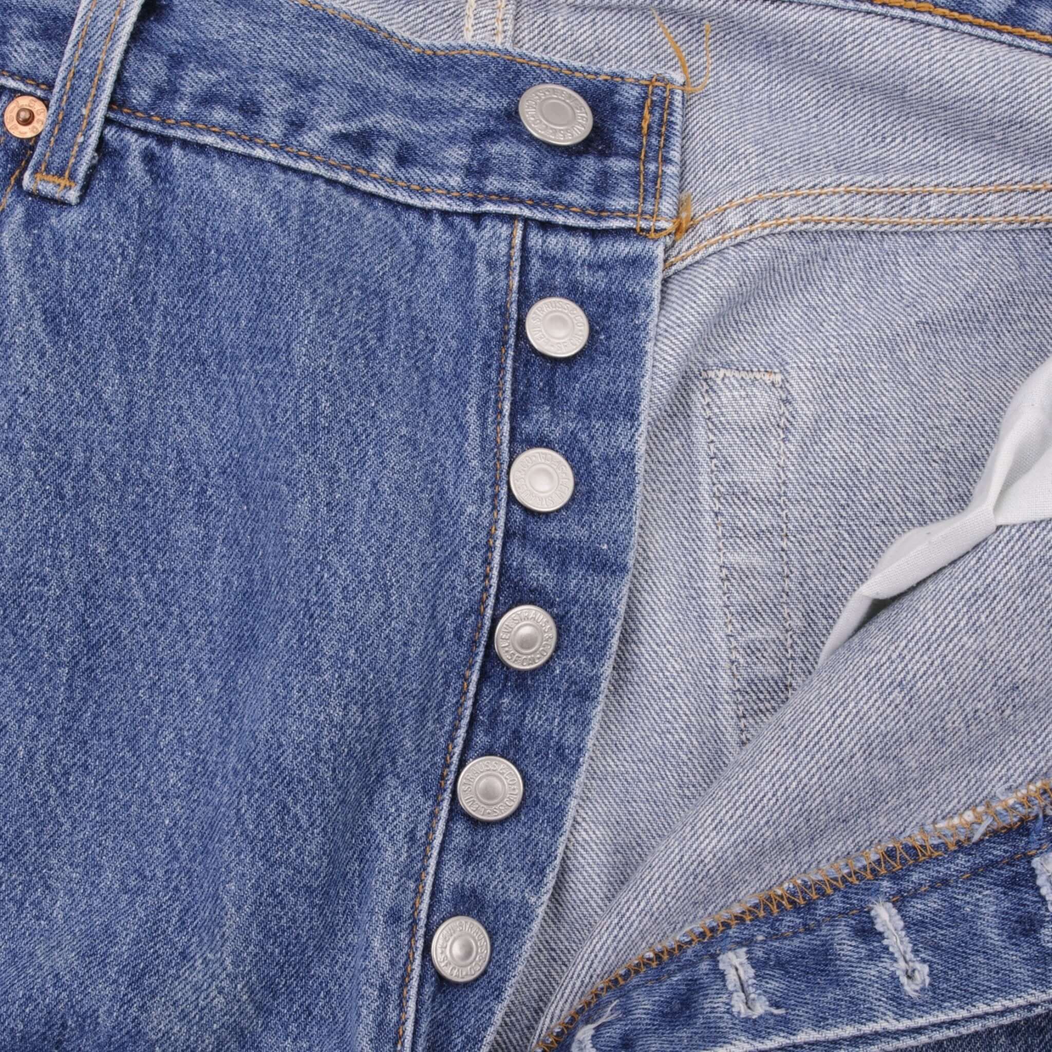 Beautiful Indigo Levis 501 Jeans 1990s Made in USA with Medium Wash Size on tag 38X36 Actual Size 37X34 Back Button #524