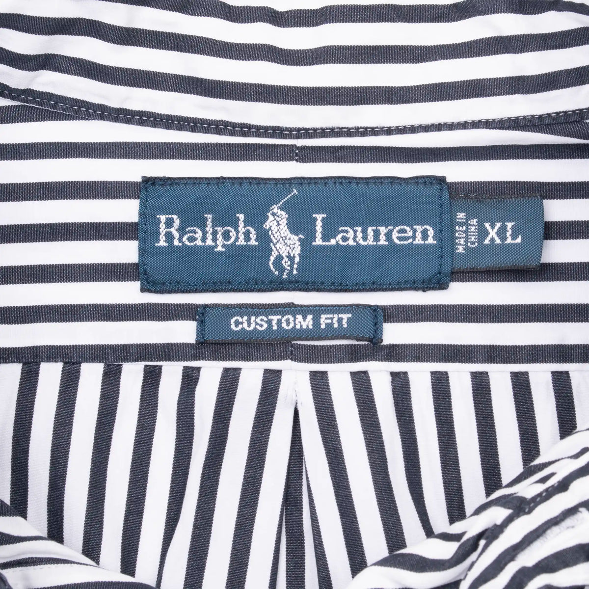 Ralph Lauren XL Custom Fit neck label inside striped shirt
