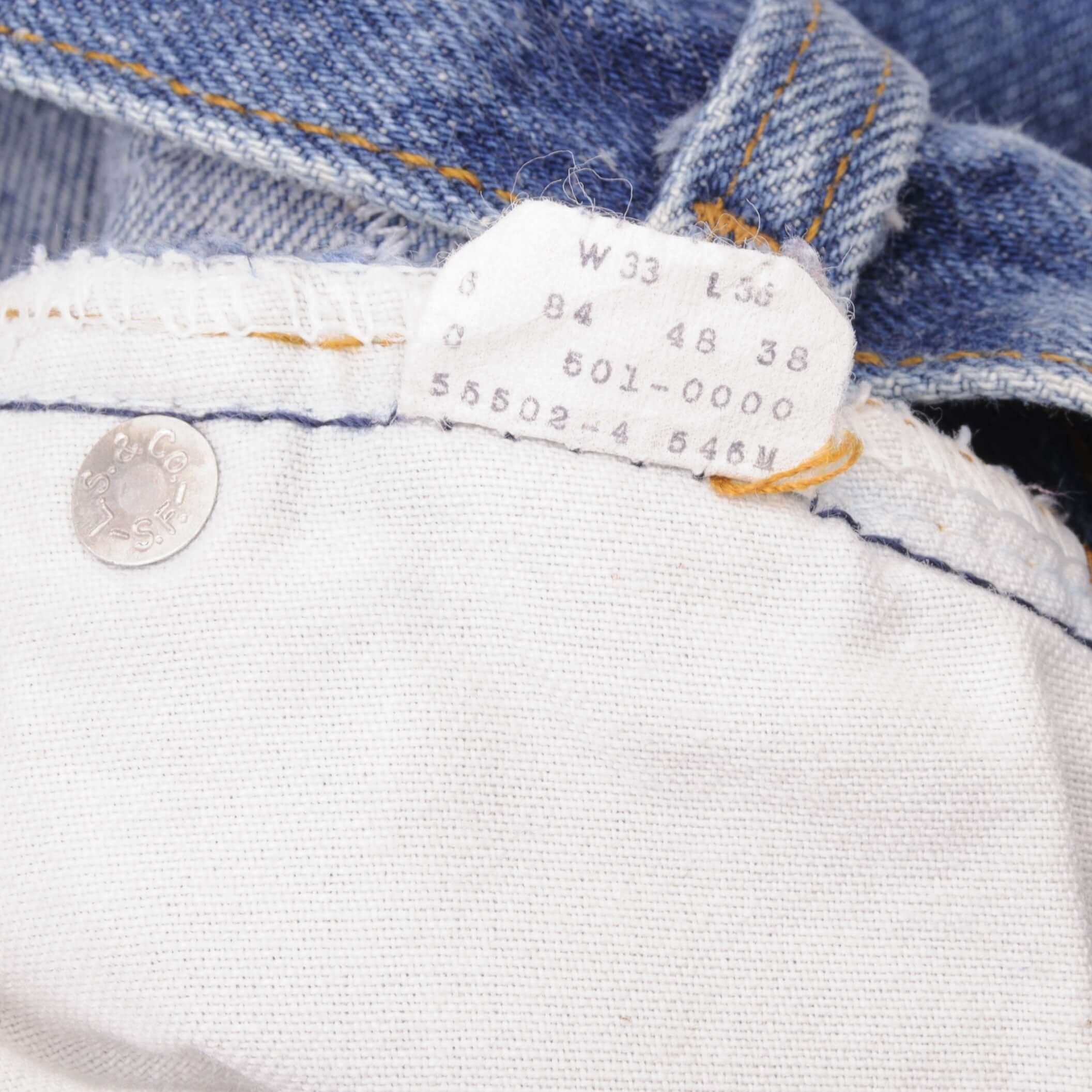 Beautiful Indigo Levis 501 Jeans 1980s Made in USA with Medium Dark Wash Size on tag 33X36 Actual Size 31X31 Not original hem