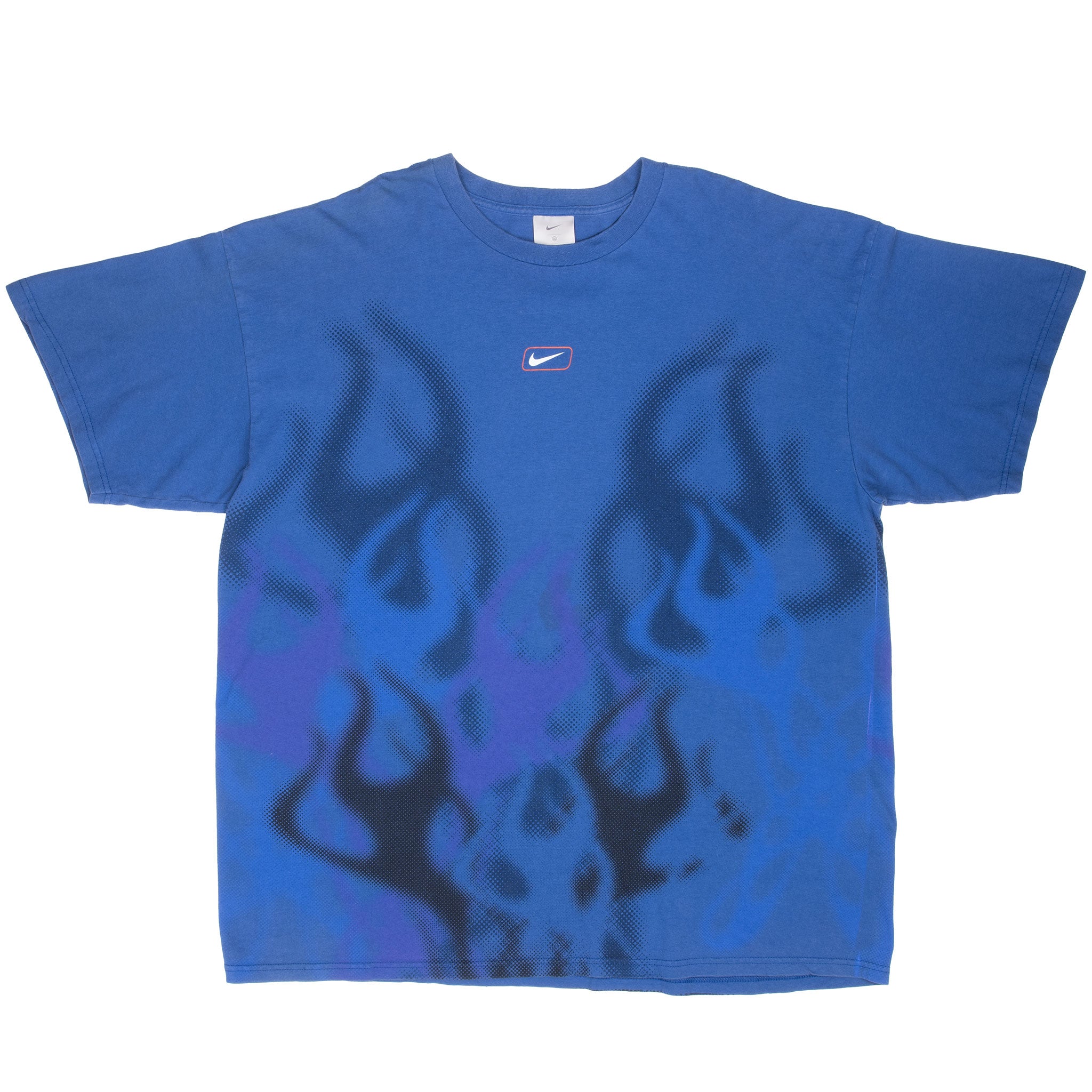 Vintage Nike Center Swoosh Flames All Over Print Tee Shirt 2000S Size 2XL