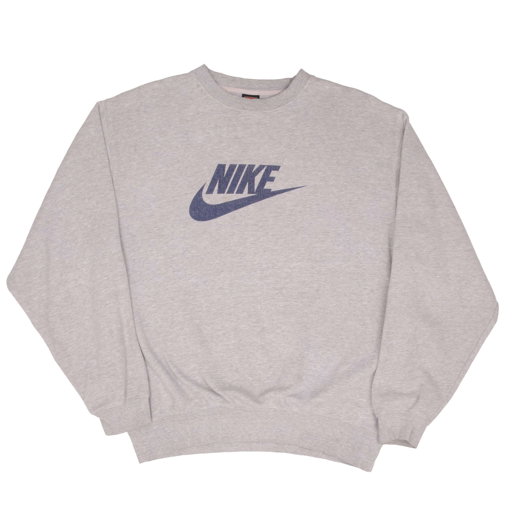 Vintage Nike Spellout Swoosh Grey Sweatshirt 1990S Size Large