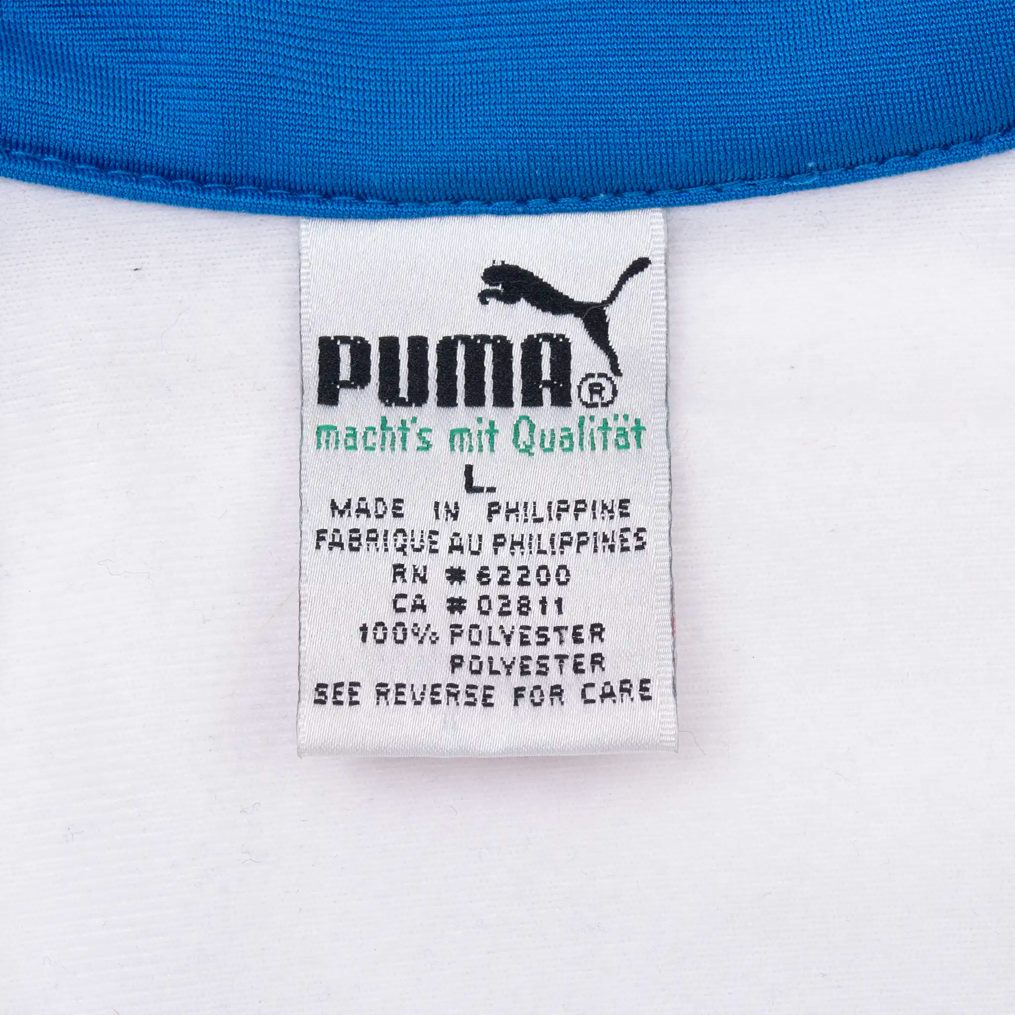 VINTAGE PUMA TRACK WHITE & BLUE JACKET 1980S LARGE