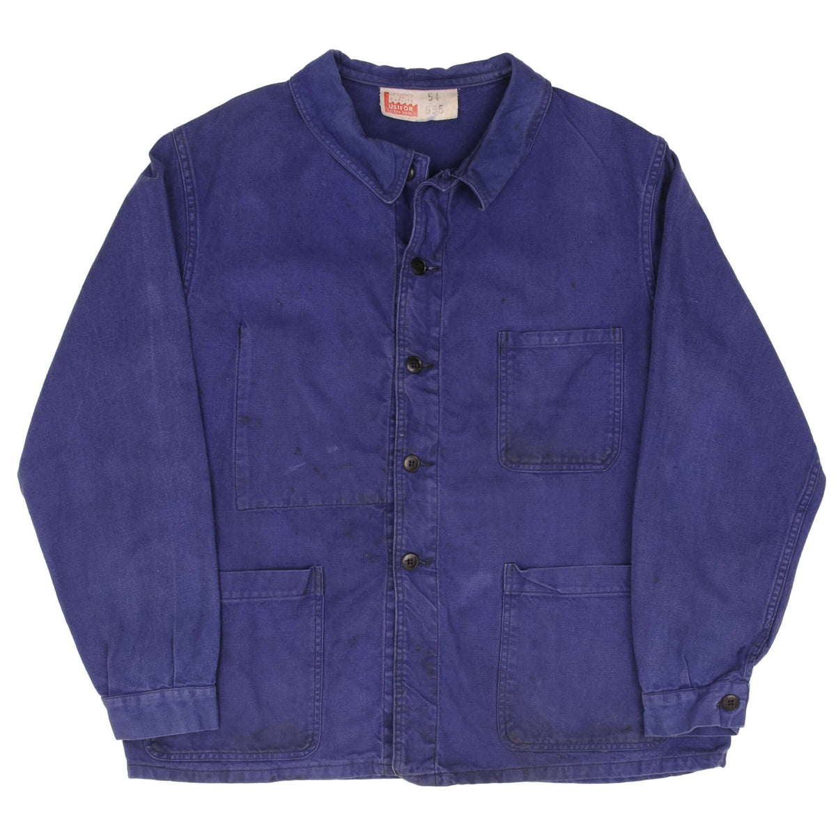Vintage French Work Wear USIFOR Flers-Orne Jacket Bleu De Travail 1960s Size Euro 54 Equivalent Large 