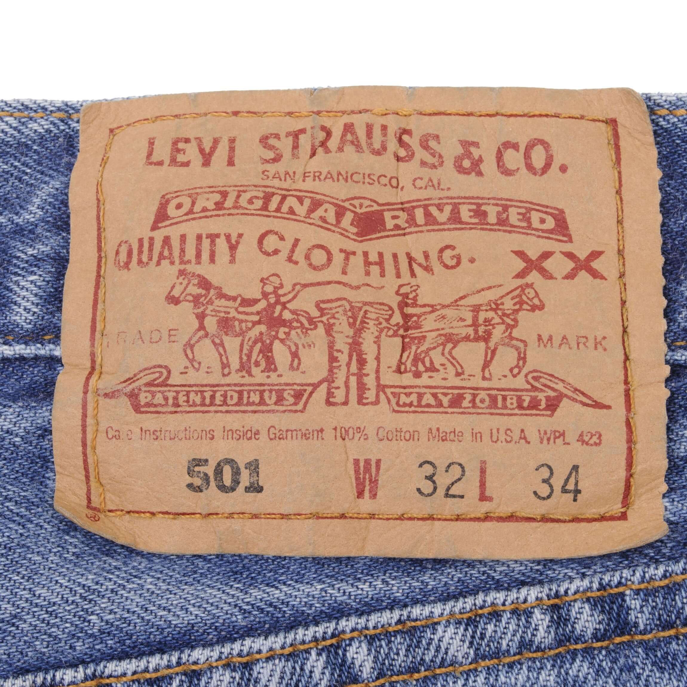 Beautiful Indigo Levis 501 Jeans 1990s Made in USA with Medium Wash Size on tag 32X34 Actual Size 32X34 Back Button #532