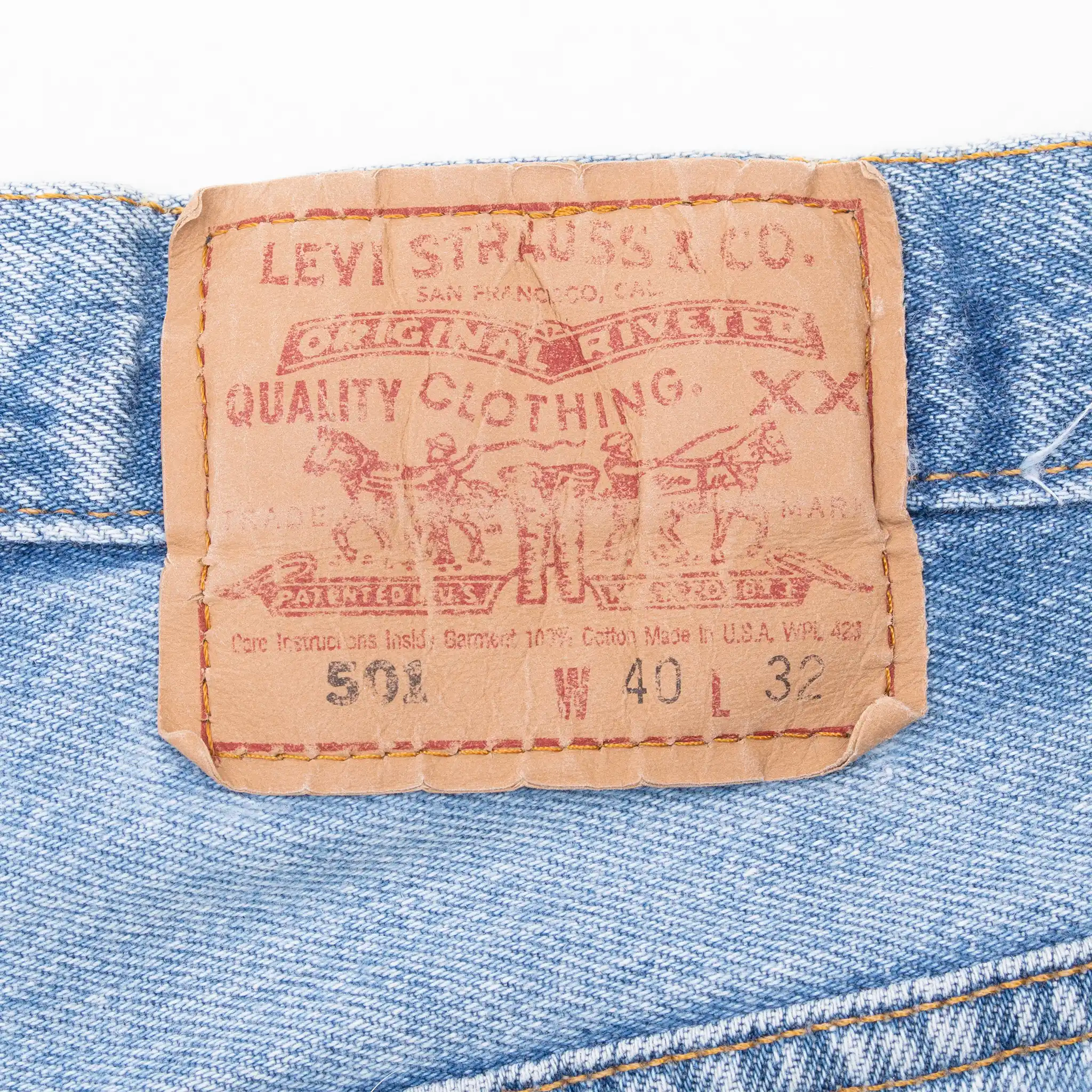 VINTAGE LEVIS 501 INDIGO LIGHT WASH BLUE JEANS 1990S SIZE 38X31 MADE IN USA