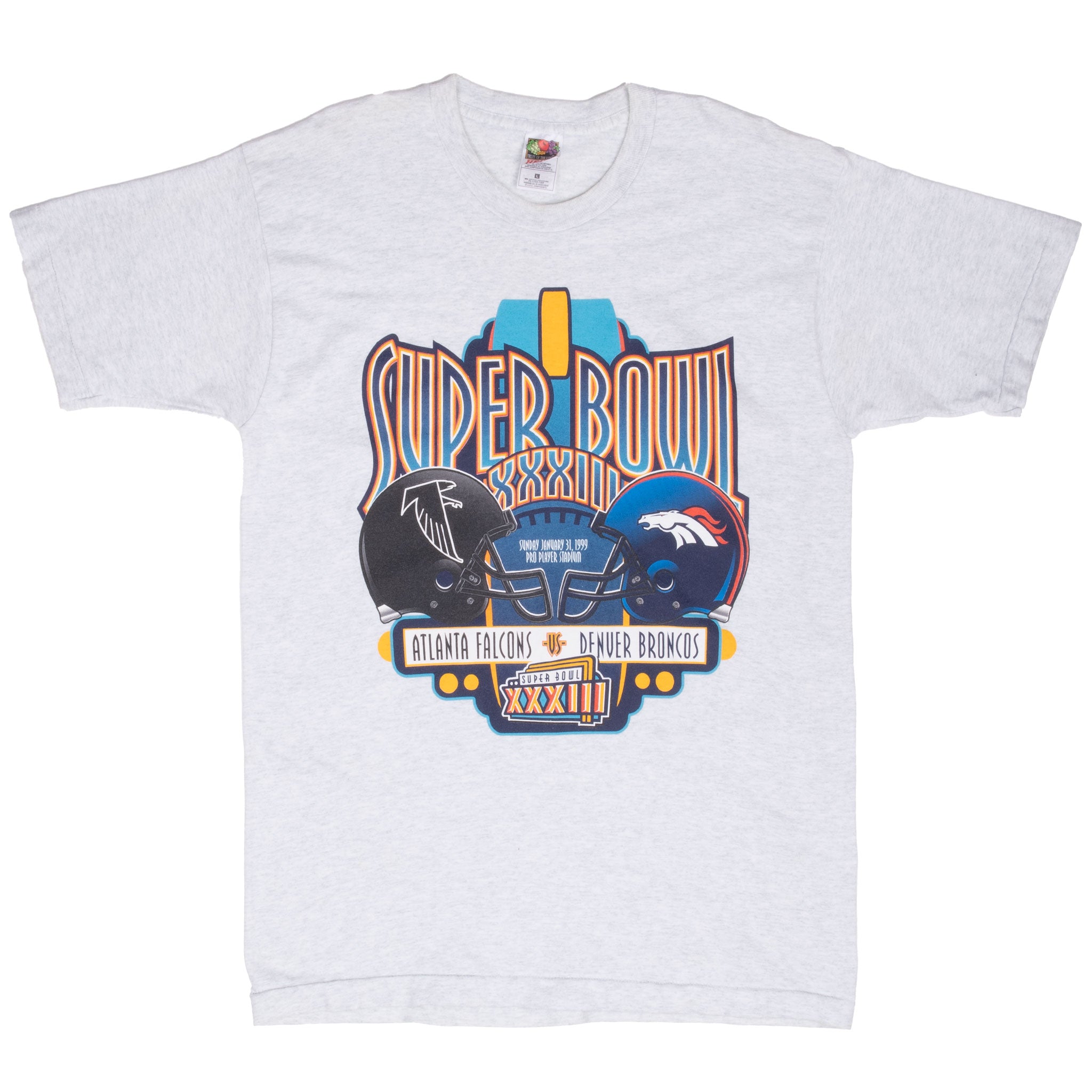 Vintage NFL Atlanta Falcons VS Denver Broncos Super Bowl XXXIII 1999 Tee Shirt Size Large With Single Stitch Sleeves