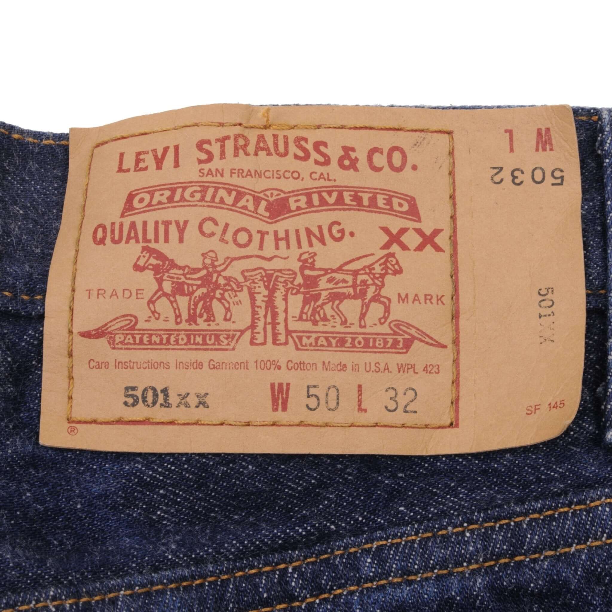 Beautiful Indigo Levis 501 Jeans 1980s Made in USA with Very Dark Wash Size on tag 50X32 Actual Size 48X31 Back Button #524