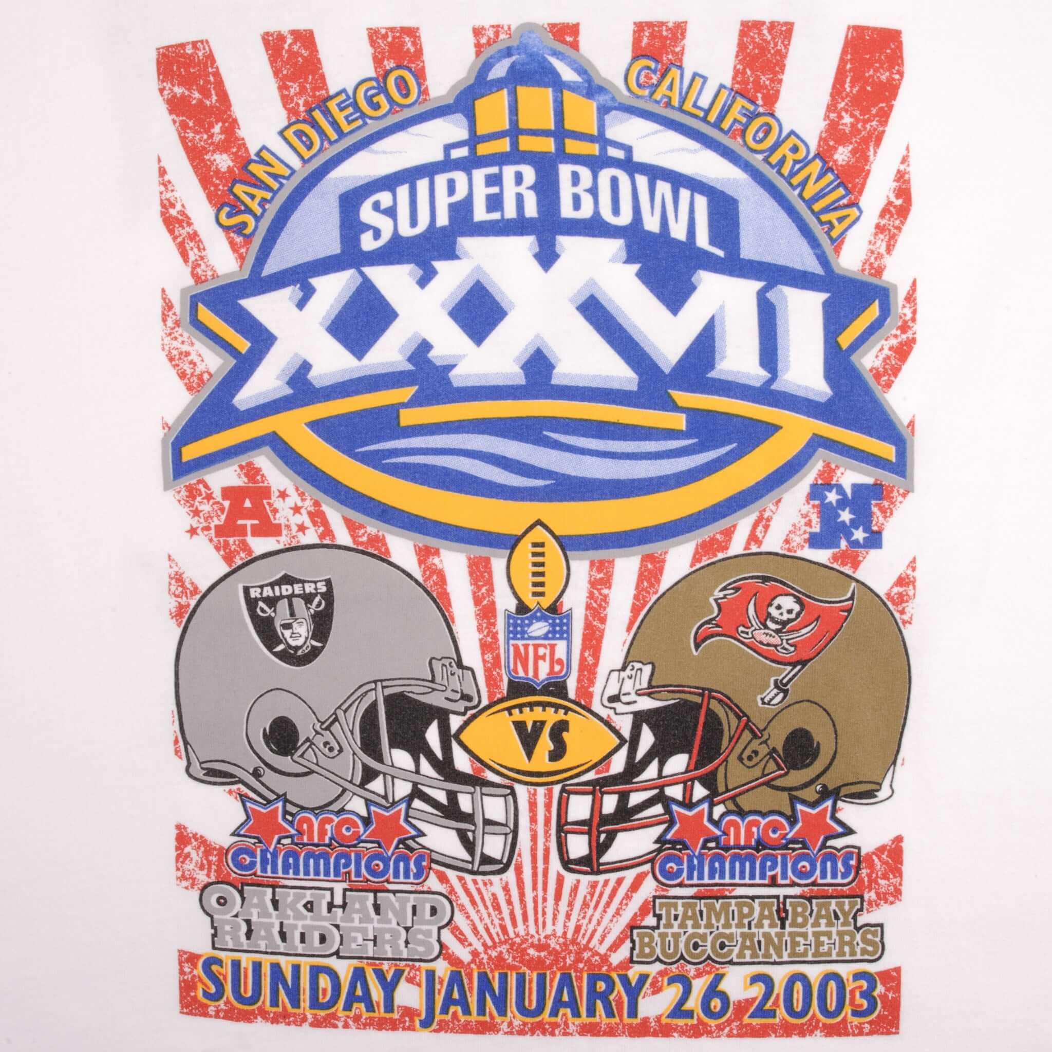 Vintage NFL Oakland Raiders Vs Tampa Bay Buccaneers Super Bowl XXXVII 2003 Tee Shirt Size XL