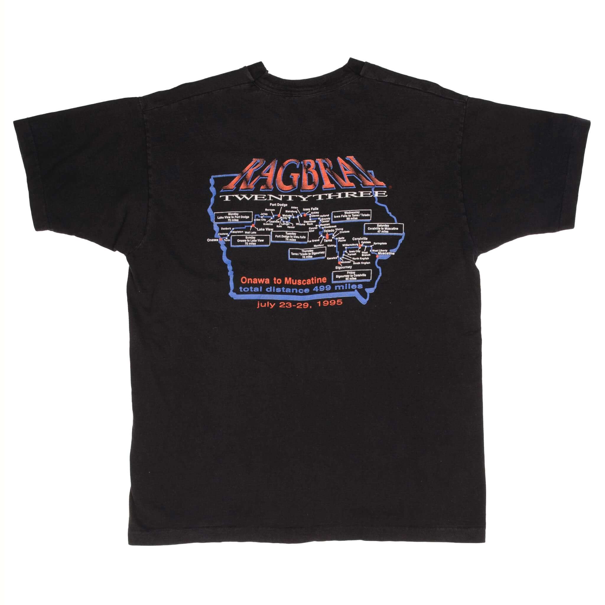 Vintage Rag Brai 23 Onawa To Muscatine 1995 Cycling Tee Shirt Size XL Made In Usa With Single Stitch Sleeves