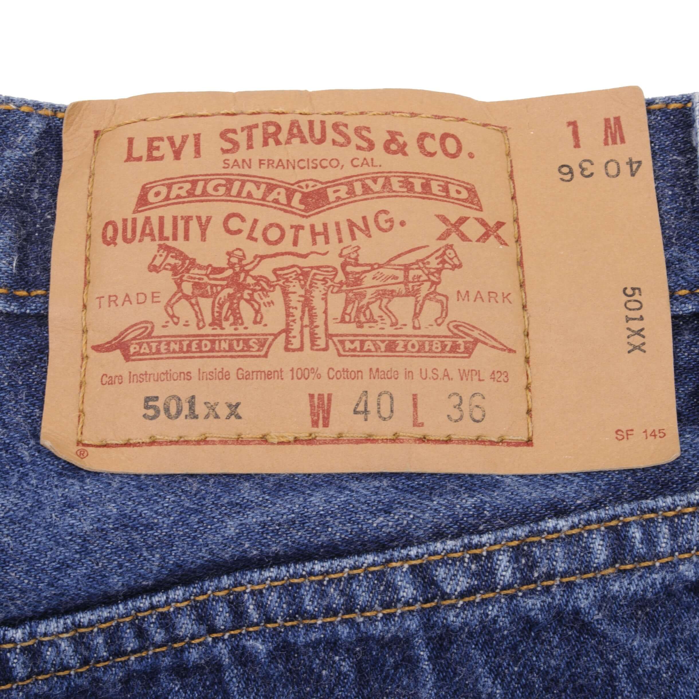 Beautiful Indigo Levis 501 Jeans 1990s Made in USA with Dark Wash Size on tag 40X36 Actual Size 40X34 Back Button #555