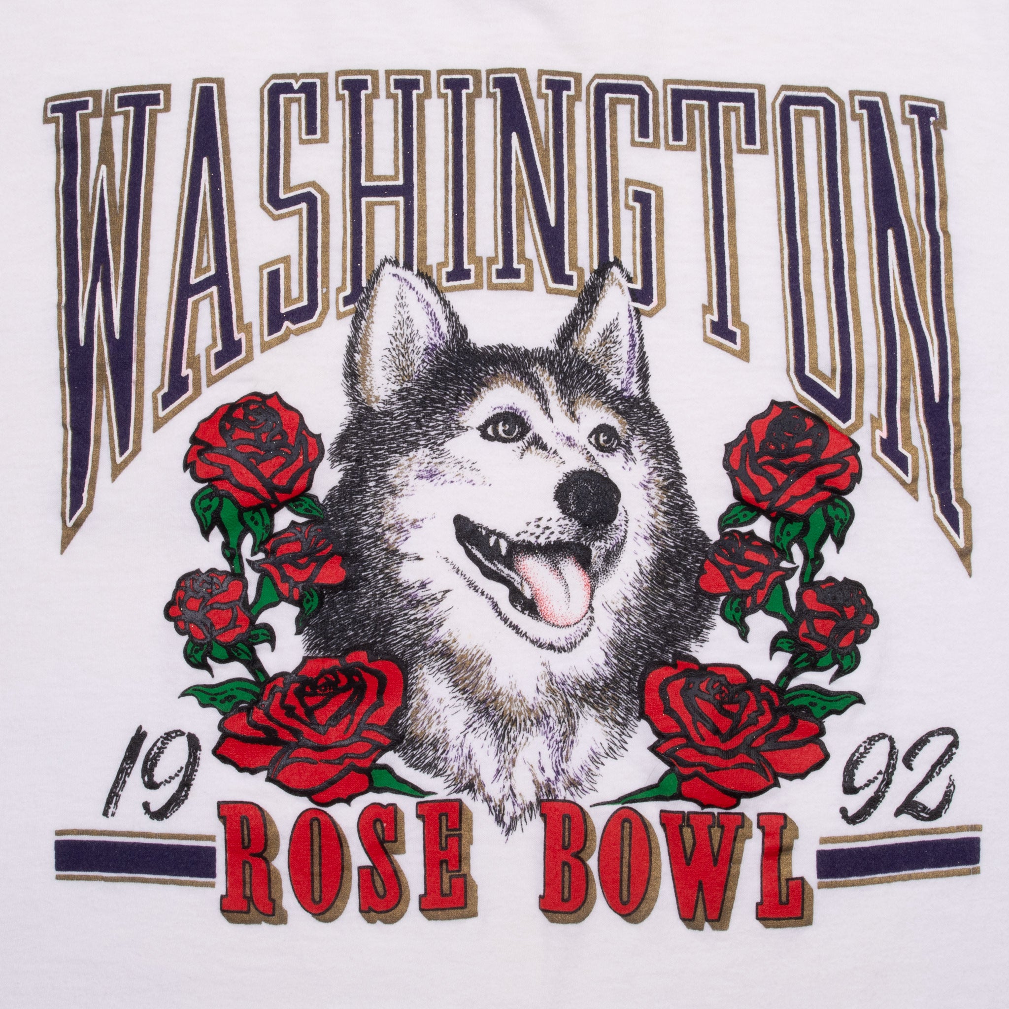 Vintage Ncaa Washington Huskies Rose Bowl 1992 Tee Shirt Size Large With Single Stitch Sleeves