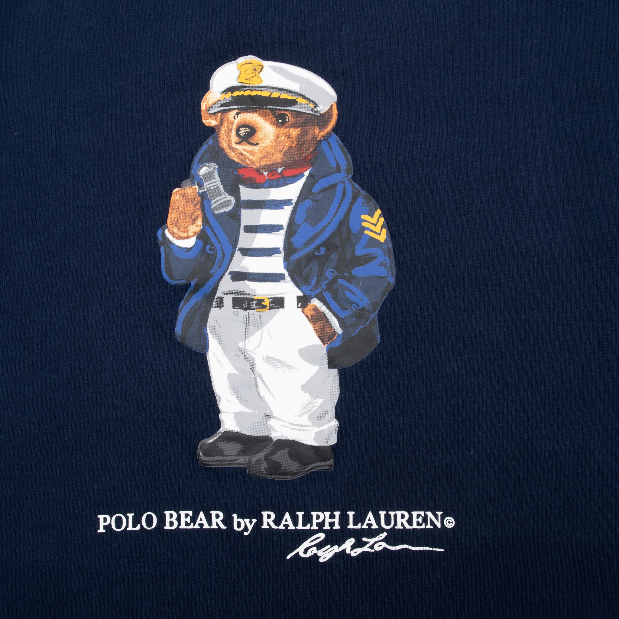 Vintage Ralph Lauren Polo Bear Captain Navy Blue Tee Shirt Large With Single Stitch Sleeves