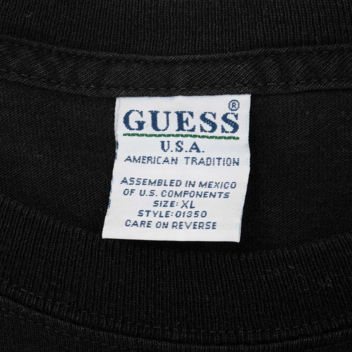 Guess U.S.A. American Tradition neck label showing size XL and style 01350