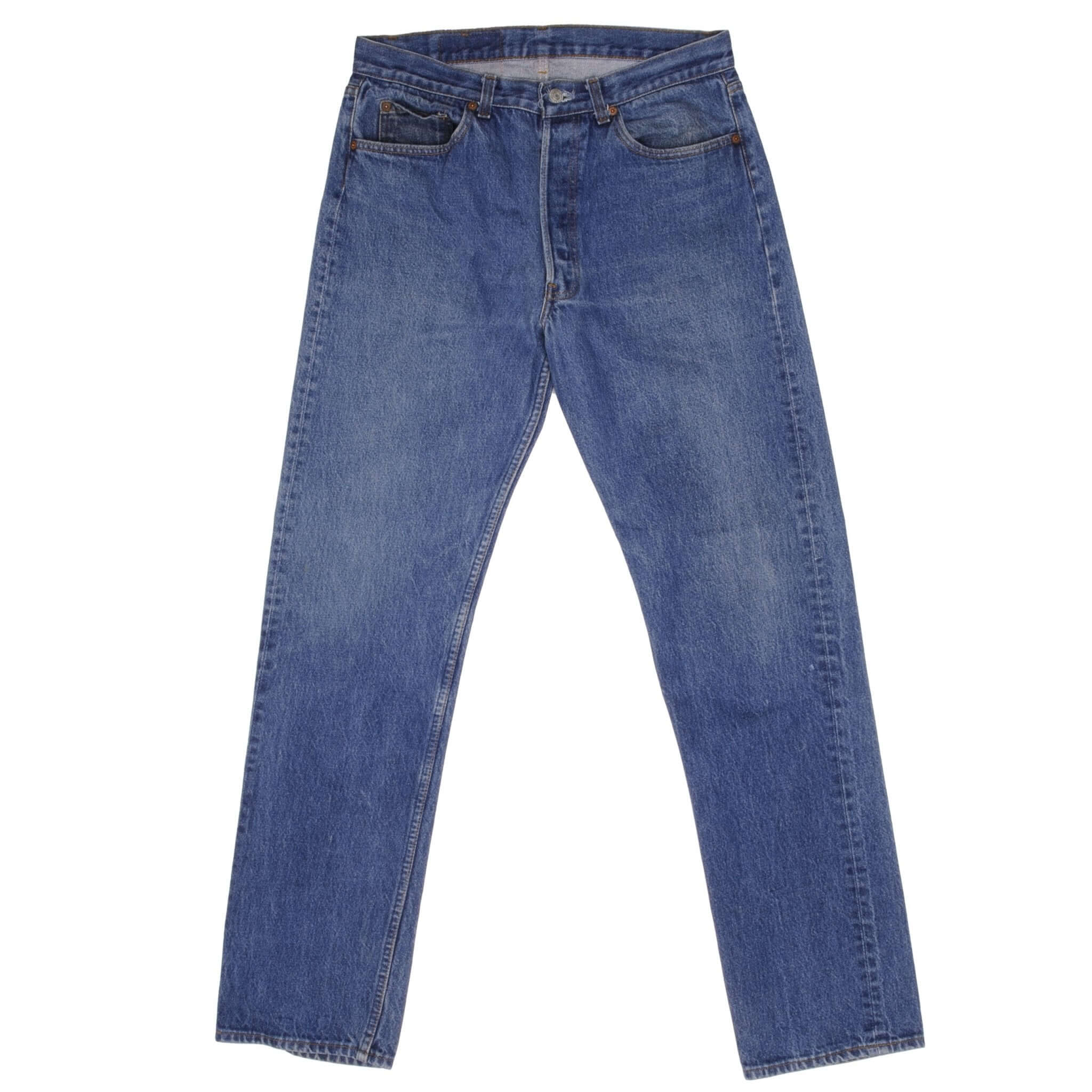 Beautiful Indigo Levis 501 Jeans 1980s Made in USA with Medium Wash Size on tag 34X36 Actual Size 33X33 Back Button #546