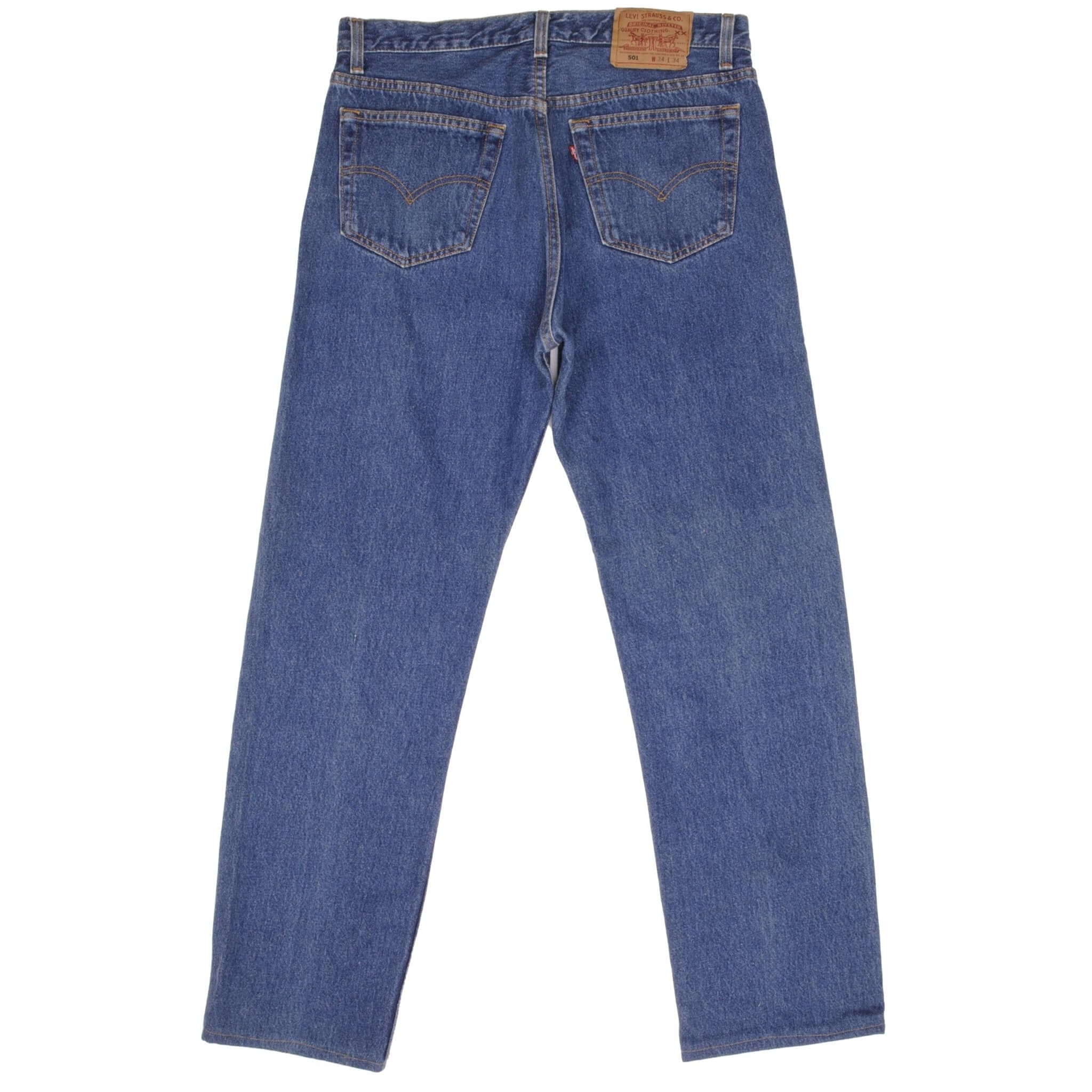 Beautiful Indigo Levis 501 Jeans 1990s Made in USA with Medium Wash Size on tag 34X34 Actual Size 33X31 Back Button #532