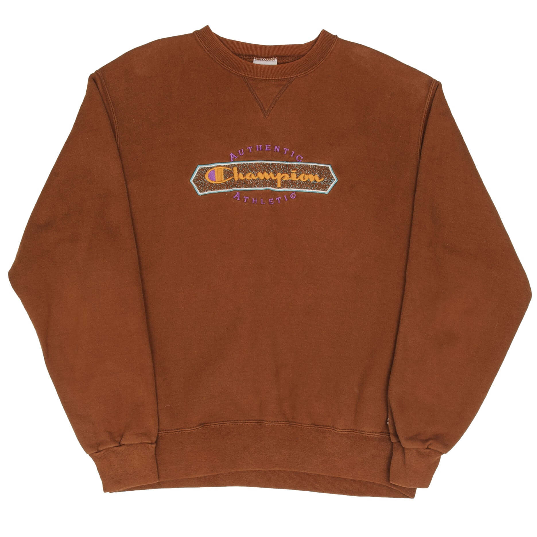 Vintage Champion Embroidered Spellout Brown Sweatshirt 1990S Size Large