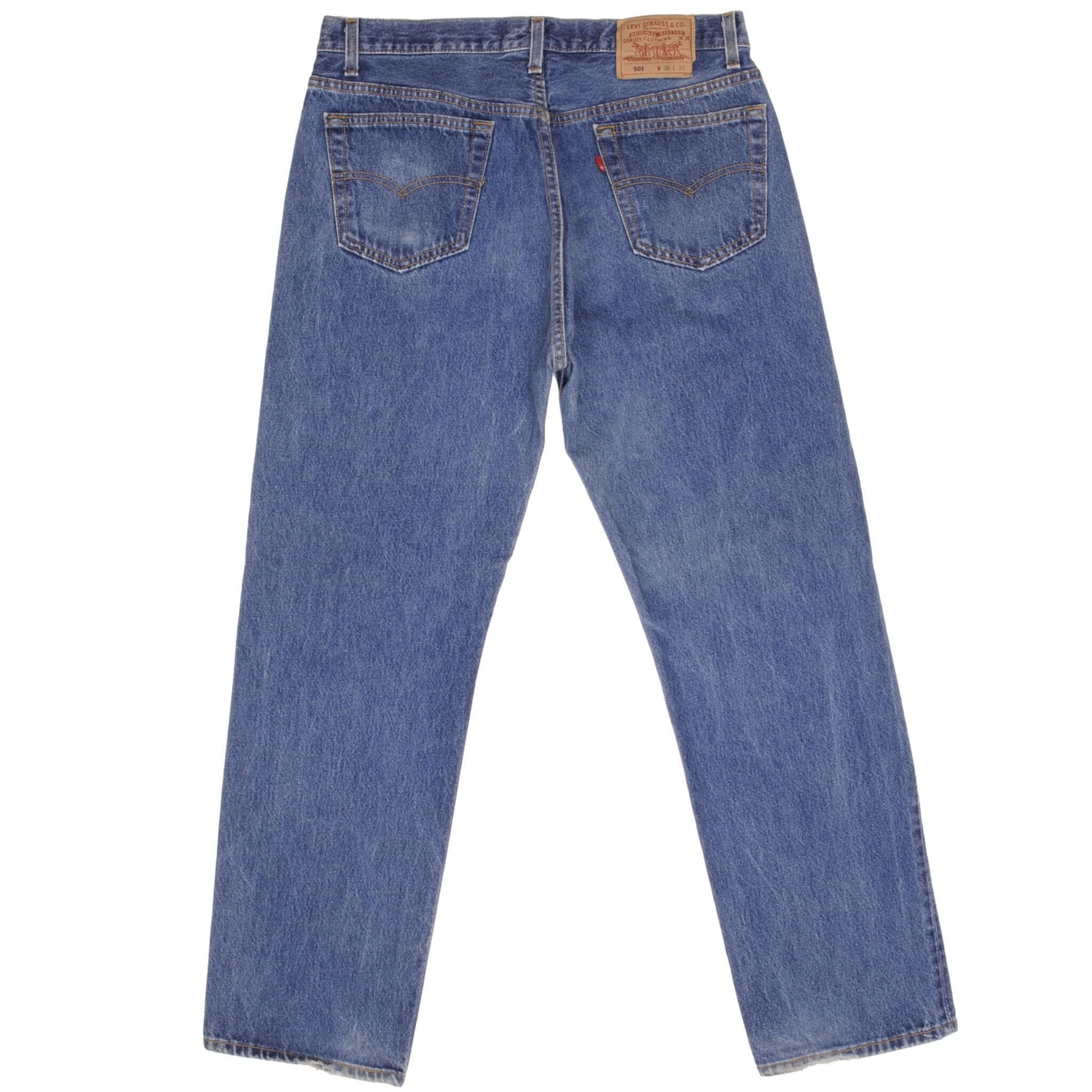 Beautiful Indigo Levis 501 Jeans 1980s Made in USA with Medium Wash Size on tag 36X30 Actual Size 35X30 Back Button #522