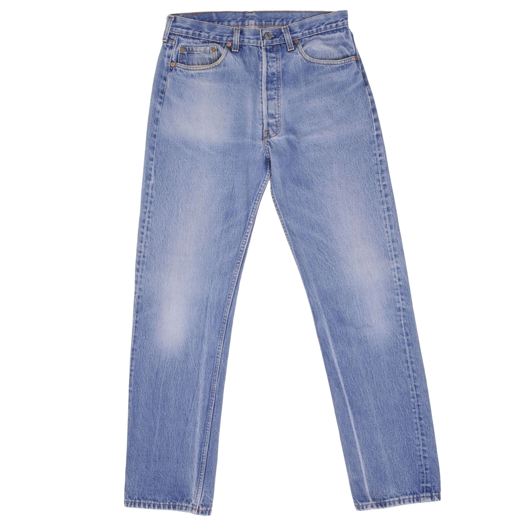 Beautiful Indigo Levis 501 Jeans 1980s Made in USA with Light Wash Size on tag 34X36 Actual Size 32X33 Back Button #522