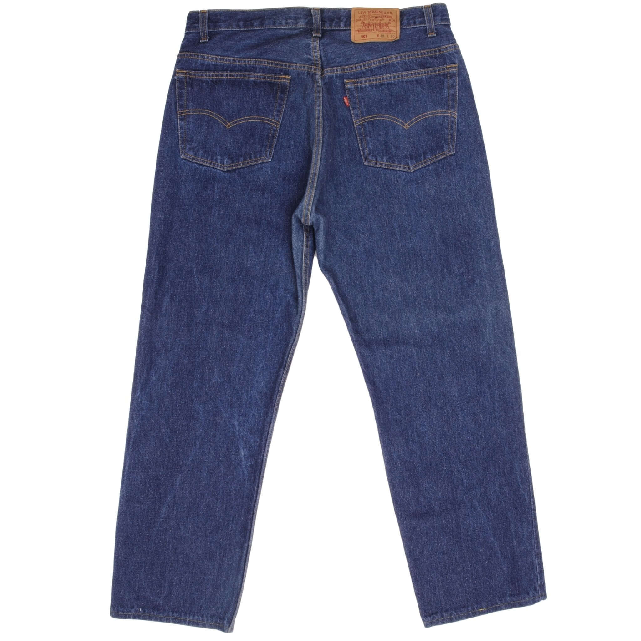 Beautiful Indigo Levis 501 Jeans 1980s Made in USA with Dark Wash Size on tag 38X30 Actual Size 36X29 Back Button #511 Not Original Hem